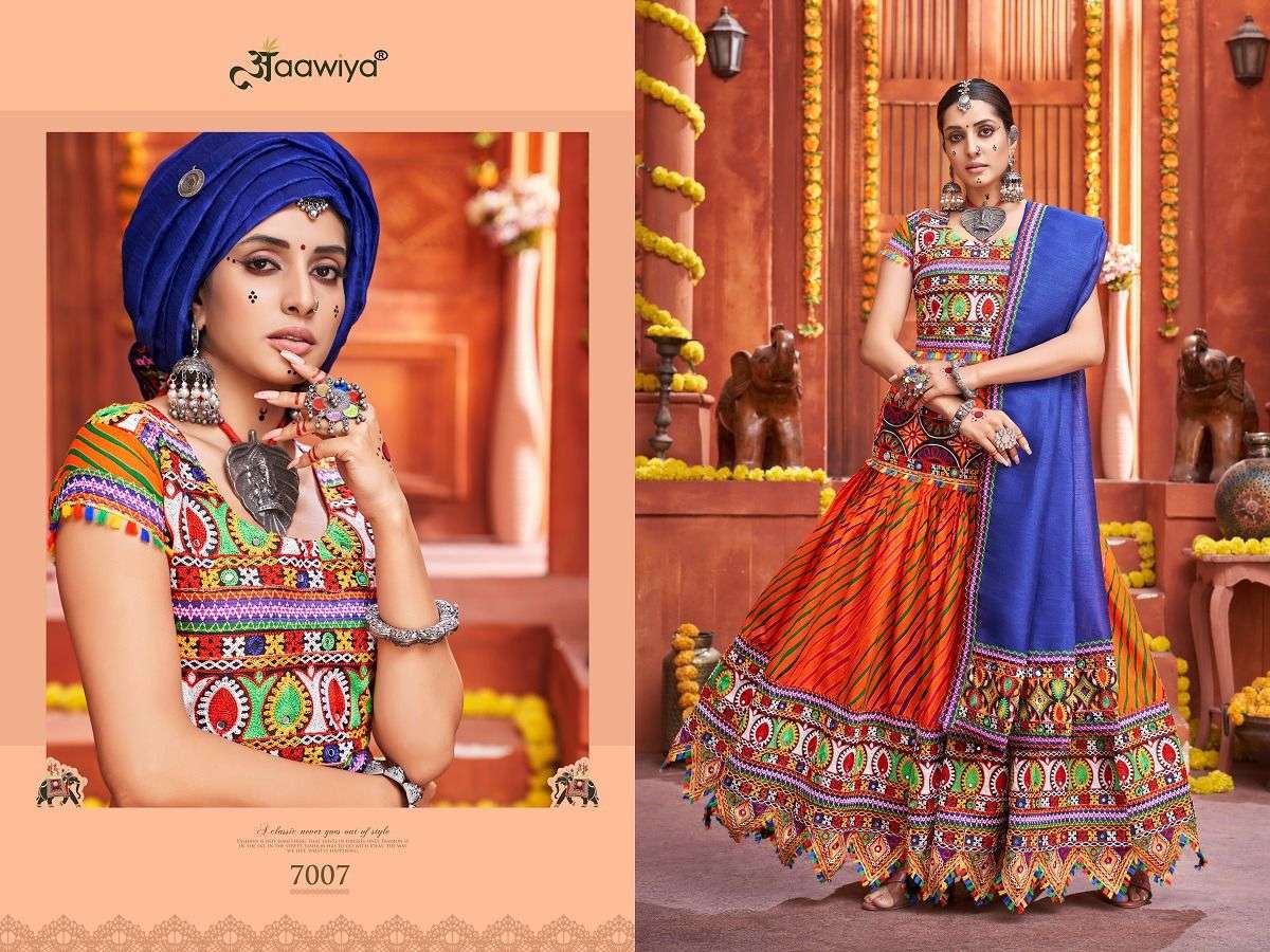 Rajwadi Vol-4 By Aawiya 7005 To 7010 Series Designer Beautiful Navratri Collection Occasional Wear & Party Wear Coton Silk Lehengas At Wholesale Price