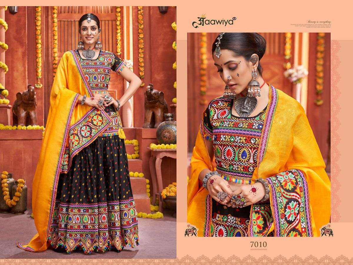 Rajwadi Vol-4 By Aawiya 7005 To 7010 Series Designer Beautiful Navratri Collection Occasional Wear & Party Wear Coton Silk Lehengas At Wholesale Price