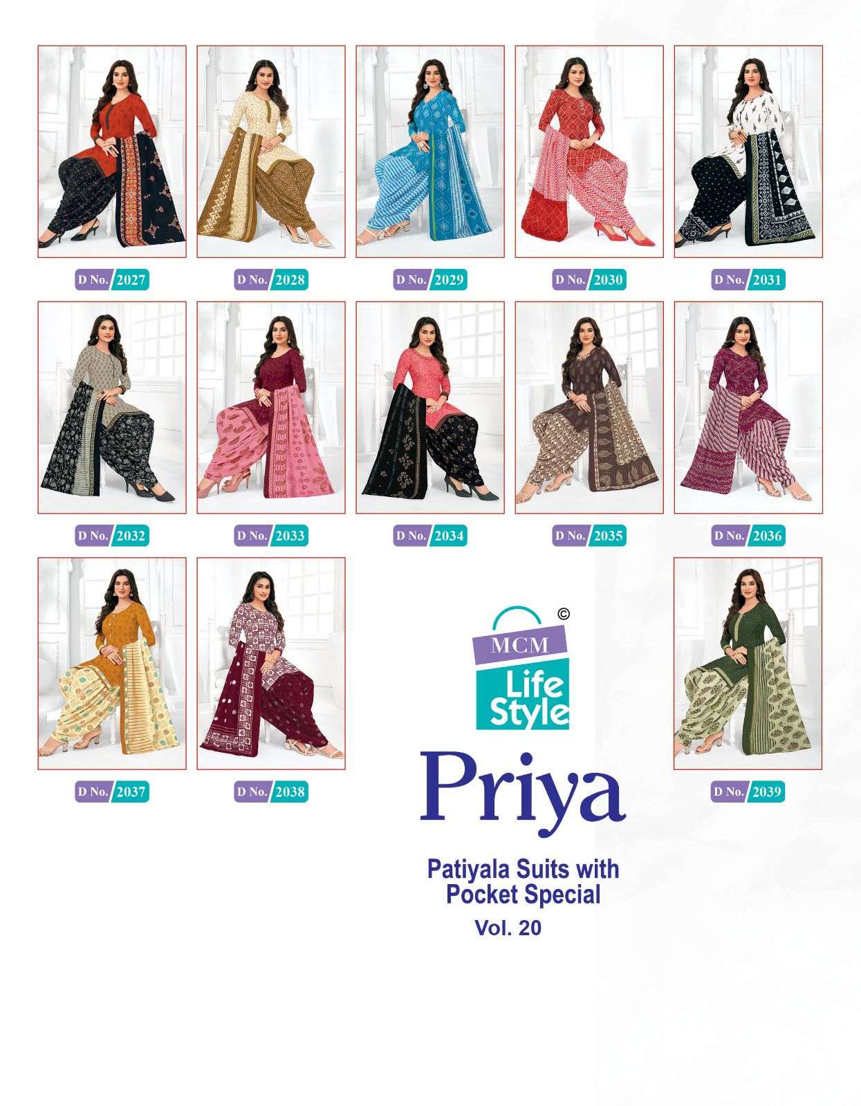 Priya Vol-20 By Mcm Lifestyle 2007 To 2039 Series Designer Festive Suits Beautiful Fancy Stylish Colorful Party Wear & Occasional Wear Pure Cambric Cotton Printed Dresses At Wholesale Price