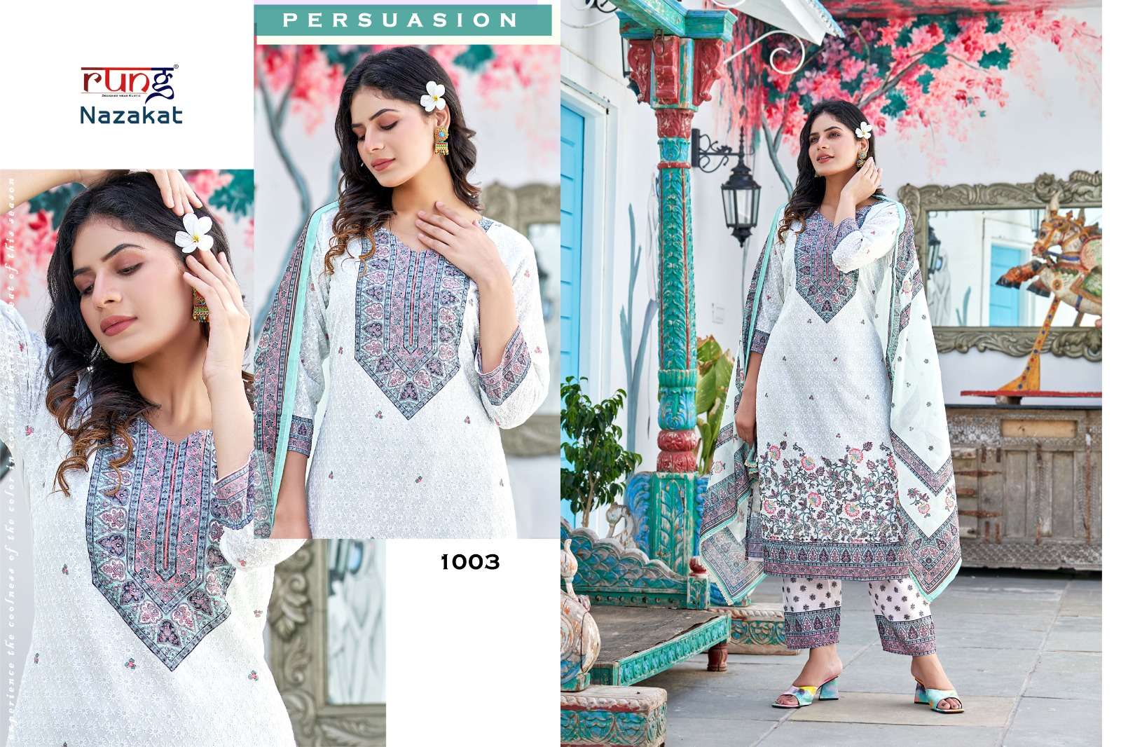 Nazakat By Rung 1001 To 1006 Series Designer Festive Suits Beautiful Stylish Fancy Colorful Party Wear & Occasional Wear Heavy Cotton Embroidered Dresses At Wholesale Price