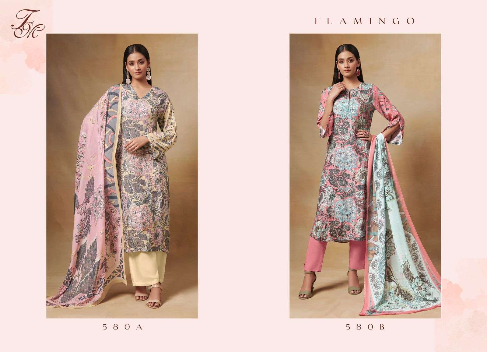 Flamingo By T And M Designer Studio 580-A To 580-B Series Beautiful Suits Colorful Stylish Fancy Casual Wear & Ethnic Wear Silk Digital Print Dresses At Wholesale Price