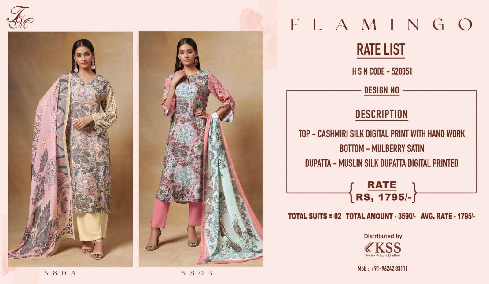 Flamingo By T And M Designer Studio 580-A To 580-B Series Beautiful Suits Colorful Stylish Fancy Casual Wear & Ethnic Wear Silk Digital Print Dresses At Wholesale Price