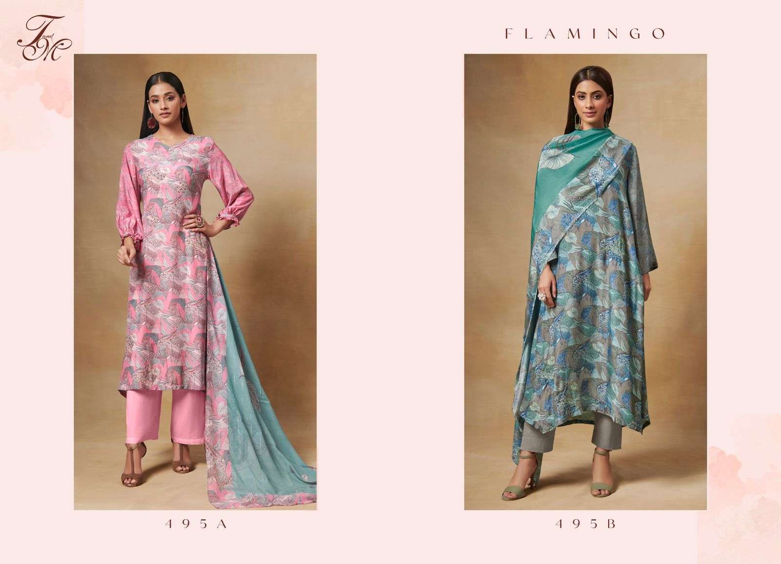 Flamingo-495 By T And M Designer Studio 495-A To 495-B Series Beautiful Suits Colorful Stylish Fancy Casual Wear & Ethnic Wear Silk Digital Print Dresses At Wholesale Price