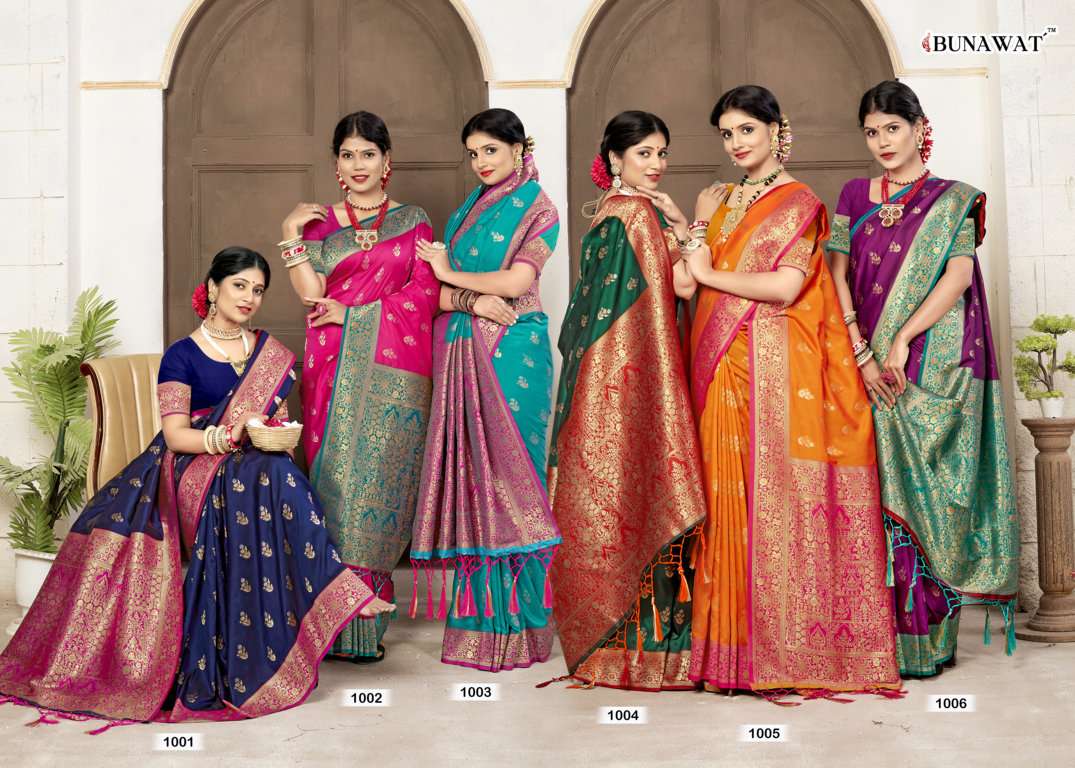 Parampara By Bunawat 1001 To 1006 Series Indian Traditional Wear Collection Beautiful Stylish Fancy Colorful Party Wear & Occasional Wear Banarasi Silk Sarees At Wholesale Price