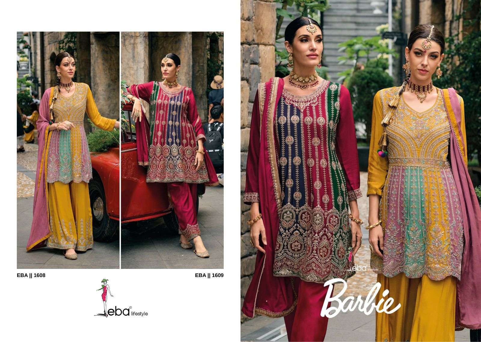 Barbie By Eba Lifestyle 1608 To 1609 Series Beautiful Stylish Festive Suits Fancy Colorful Casual Wear & Ethnic Wear & Ready To Wear Chinnon Embroidered Dresses At Wholesale Price