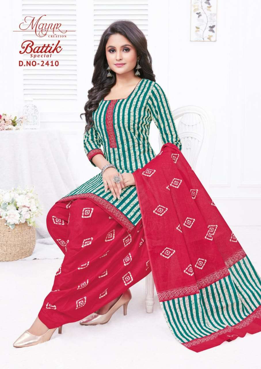 Battik Special Vol-24 By Mayur Creation 2401 To 2410 Series Beautiful Stylish Festive Suits Fancy Colorful Casual Wear & Ethnic Wear & Ready To Wear Cotton Print Dresses At Wholesale Price