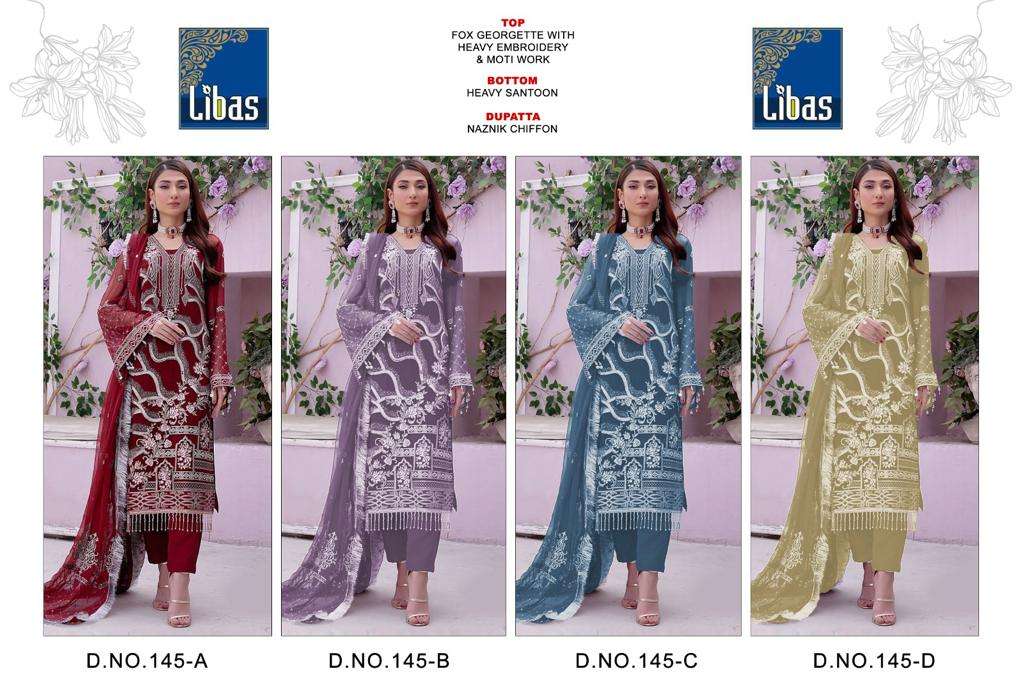Libas 145 Colours By Libas 145-A To 145-D Series Beautiful Stylish Pakistani Suits Fancy Colorful Casual Wear & Ethnic Wear & Ready To Wear Faux Georgette Embroidered Dresses At Wholesale Price