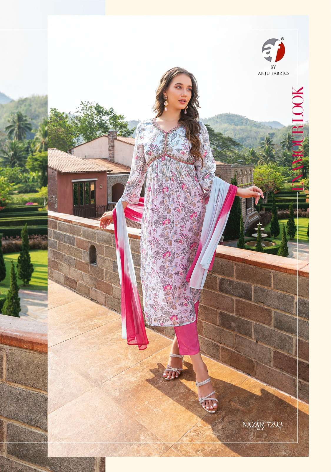 Nazar Vol-4 By Anju Fabrics 7291 To 7296 Series Beautiful Stylish Festive Suits Fancy Colorful Casual Wear & Ethnic Wear & Ready To Wear Pure Chinnon Print Dresses At Wholesale Price