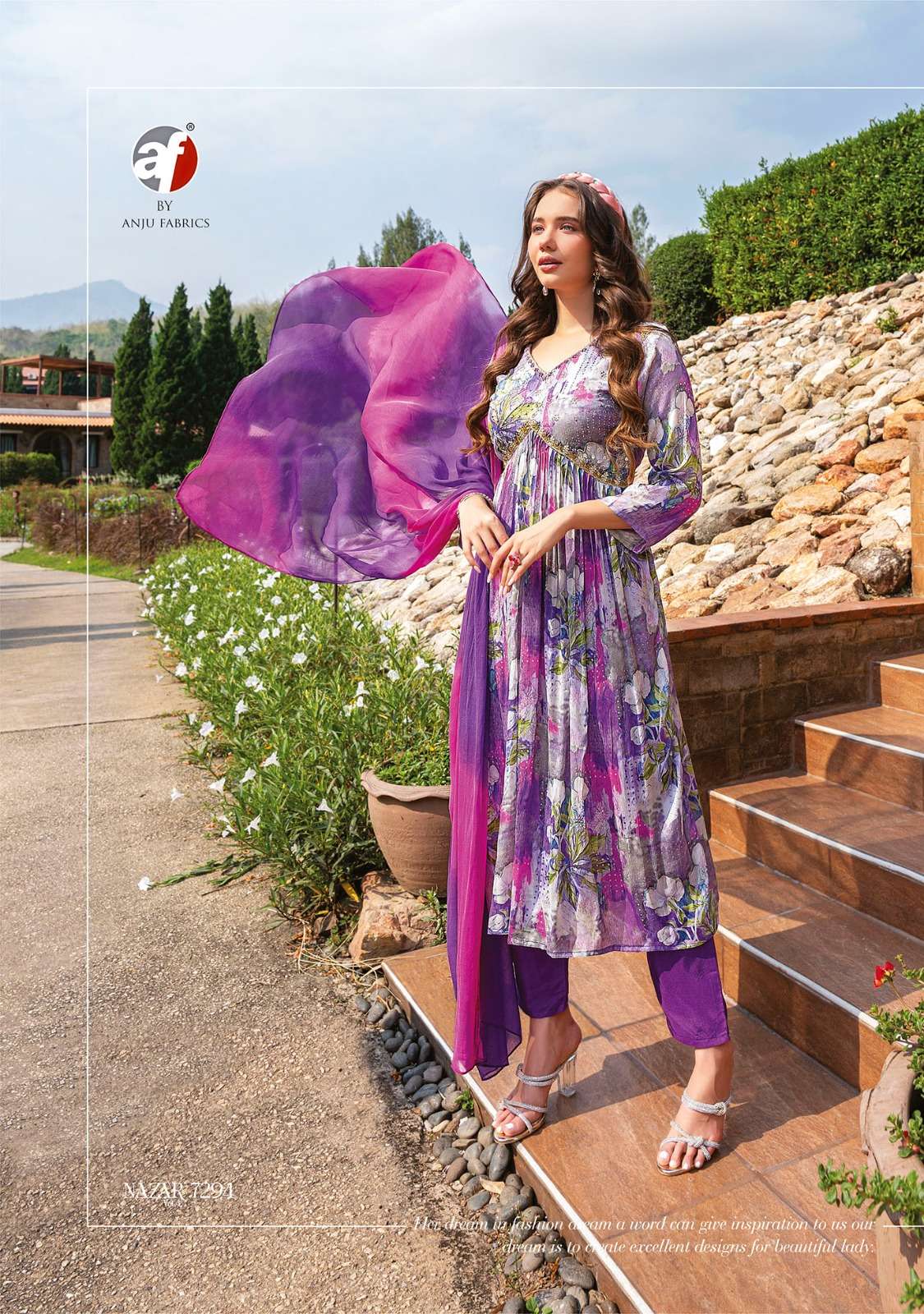 Nazar Vol-4 By Anju Fabrics 7291 To 7296 Series Beautiful Stylish Festive Suits Fancy Colorful Casual Wear & Ethnic Wear & Ready To Wear Pure Chinnon Print Dresses At Wholesale Price