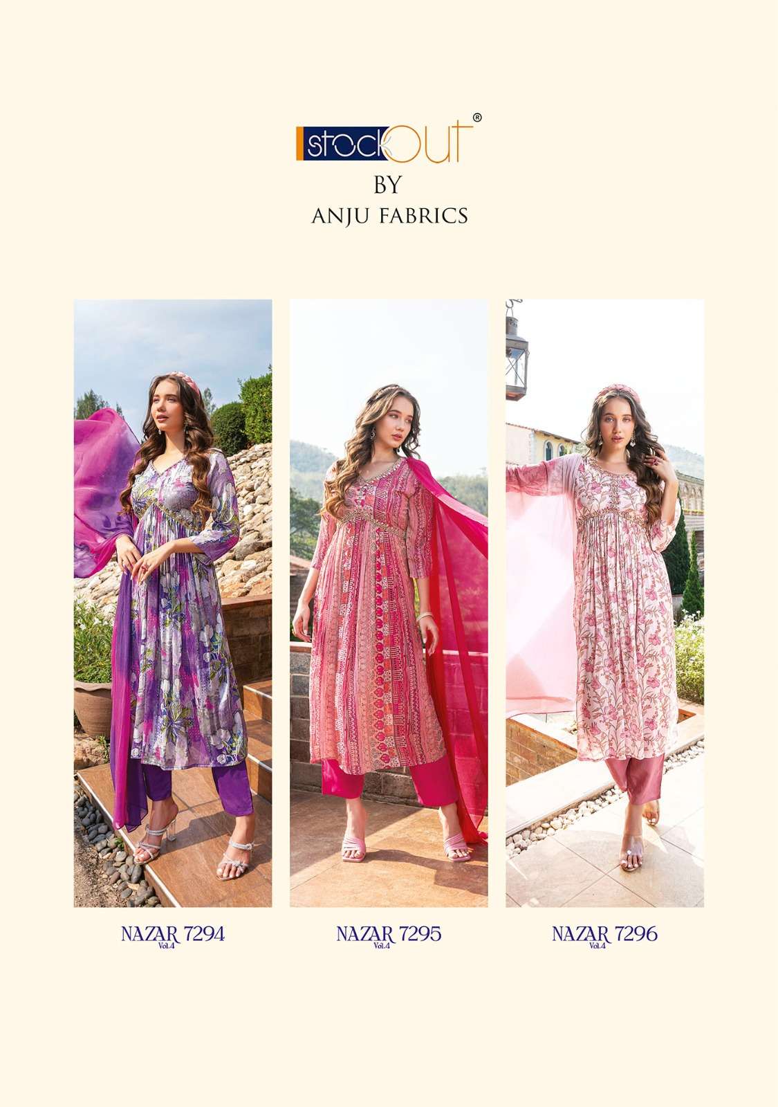 Nazar Vol-4 By Anju Fabrics 7291 To 7296 Series Beautiful Stylish Festive Suits Fancy Colorful Casual Wear & Ethnic Wear & Ready To Wear Pure Chinnon Print Dresses At Wholesale Price