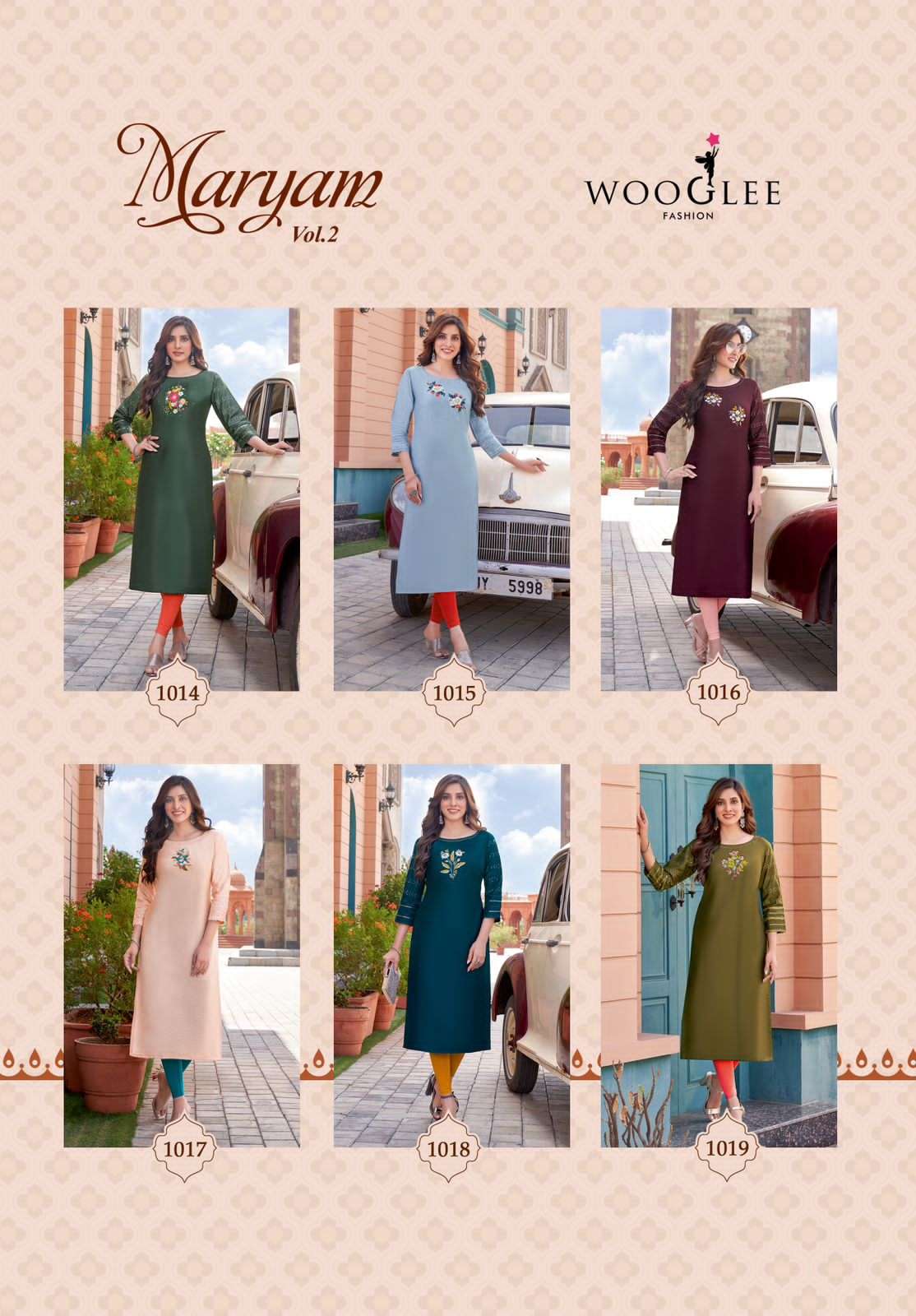 Maryam Vol-2 By Wooglee 1014 To 1019 Series Beautiful Stylish Fancy Colorful Casual Wear & Ethnic Wear Viscose Cotton With Work Kurtis At Wholesale Price