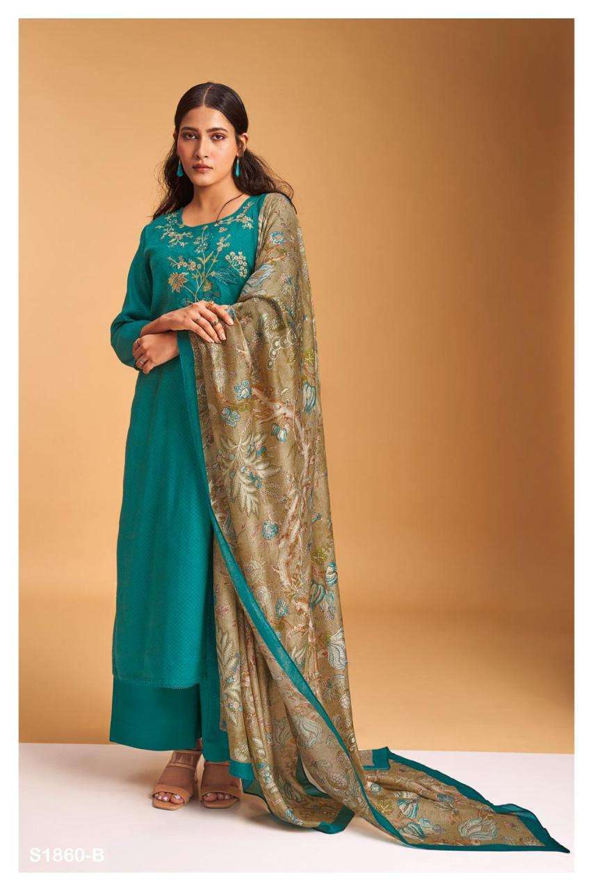 Noble-1860 By Ganga Fashion 1860-A To 1860-D Series Beautiful Stylish Festive Suits Fancy Colorful Casual Wear & Ethnic Wear & Ready To Wear Premium Cotton Silk Print Dresses At Wholesale Price