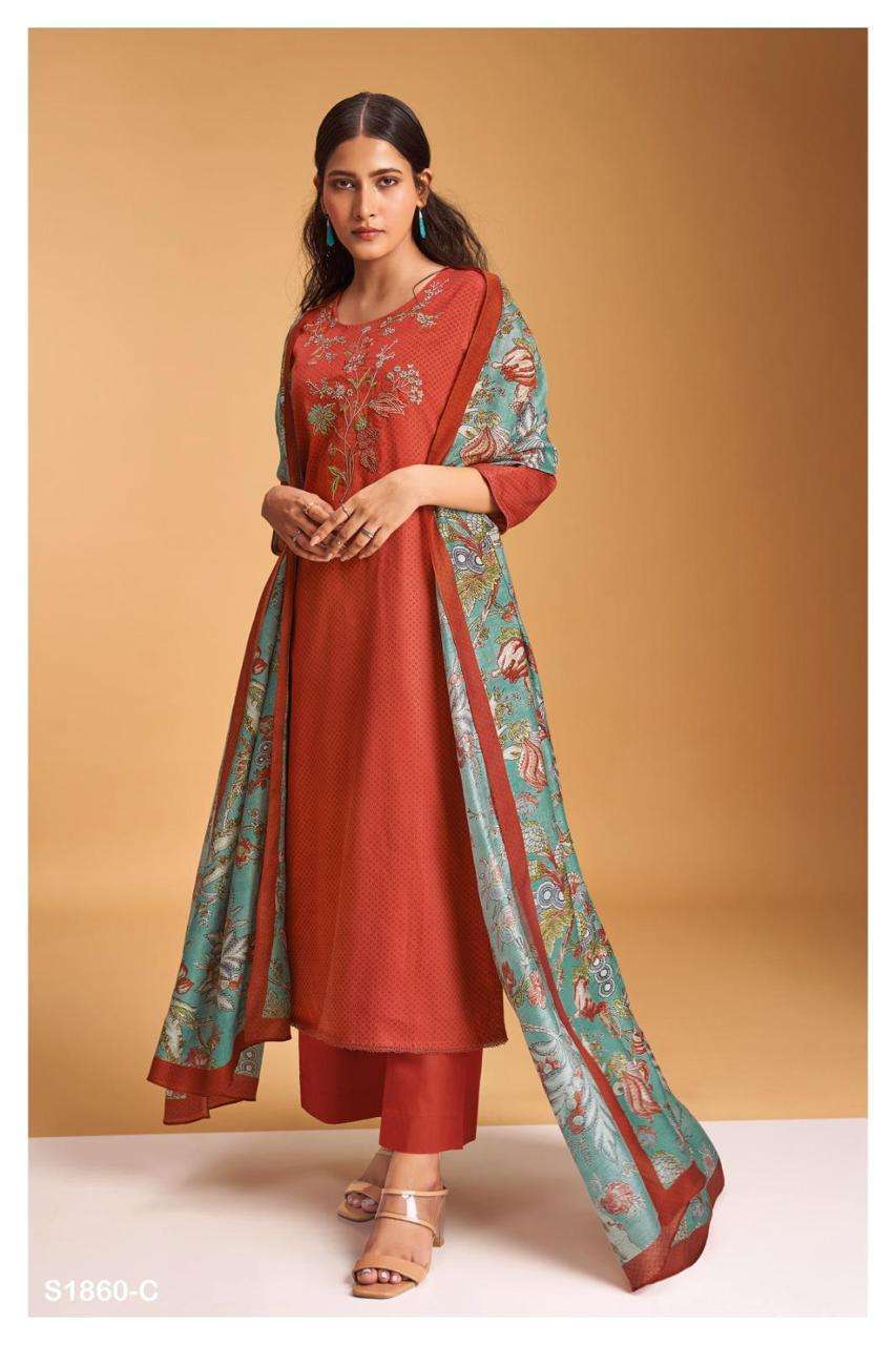 Noble-1860 By Ganga Fashion 1860-A To 1860-D Series Beautiful Stylish Festive Suits Fancy Colorful Casual Wear & Ethnic Wear & Ready To Wear Premium Cotton Silk Print Dresses At Wholesale Price