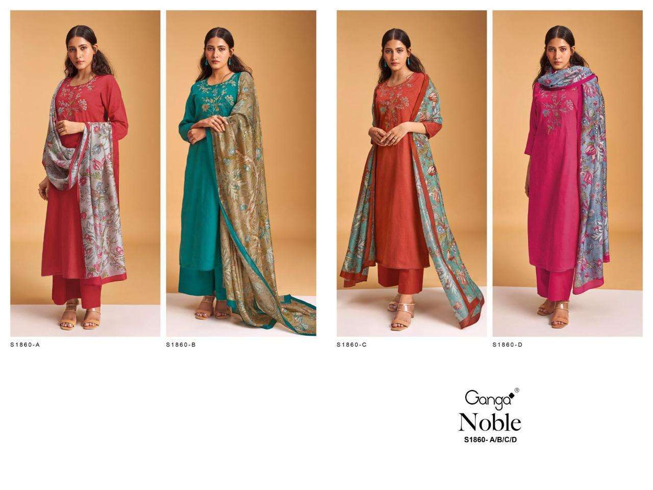Noble-1860 By Ganga Fashion 1860-A To 1860-D Series Beautiful Stylish Festive Suits Fancy Colorful Casual Wear & Ethnic Wear & Ready To Wear Premium Cotton Silk Print Dresses At Wholesale Price