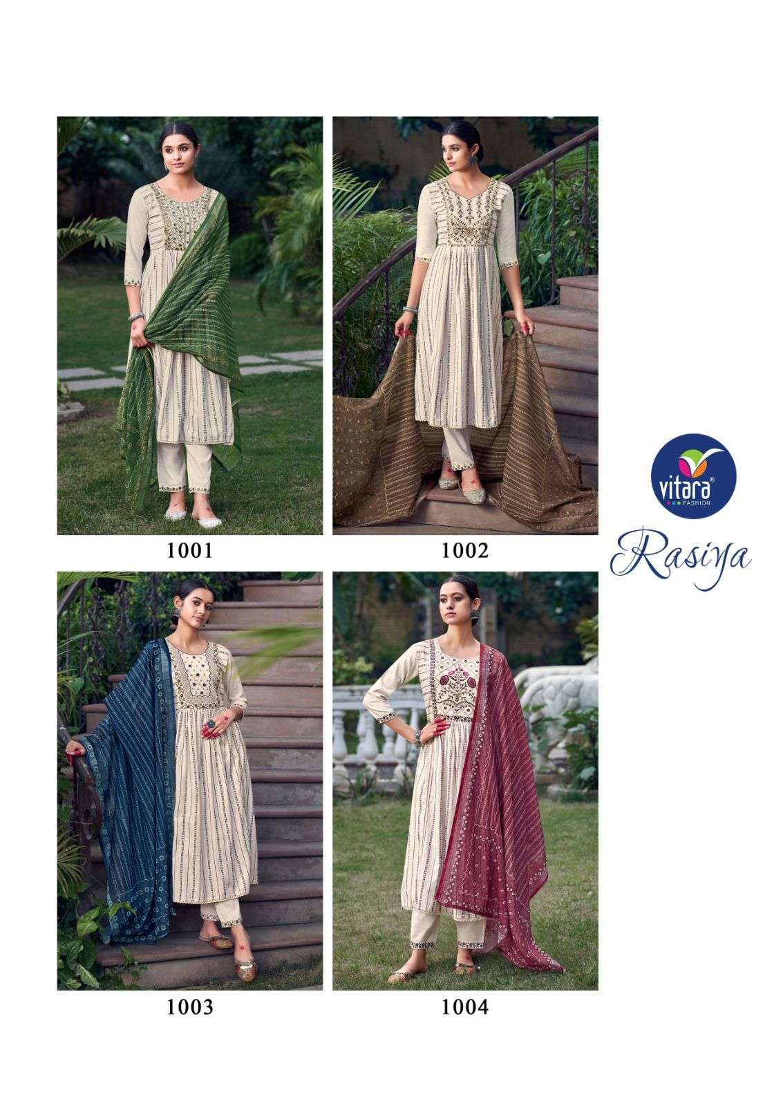 Rasiya By Vitara 1001 To 1004 Series Beautiful Stylish Festive Suits Fancy Colorful Casual Wear & Ethnic Wear & Ready To Wear Cotton Embroidered Dresses At Wholesale Price