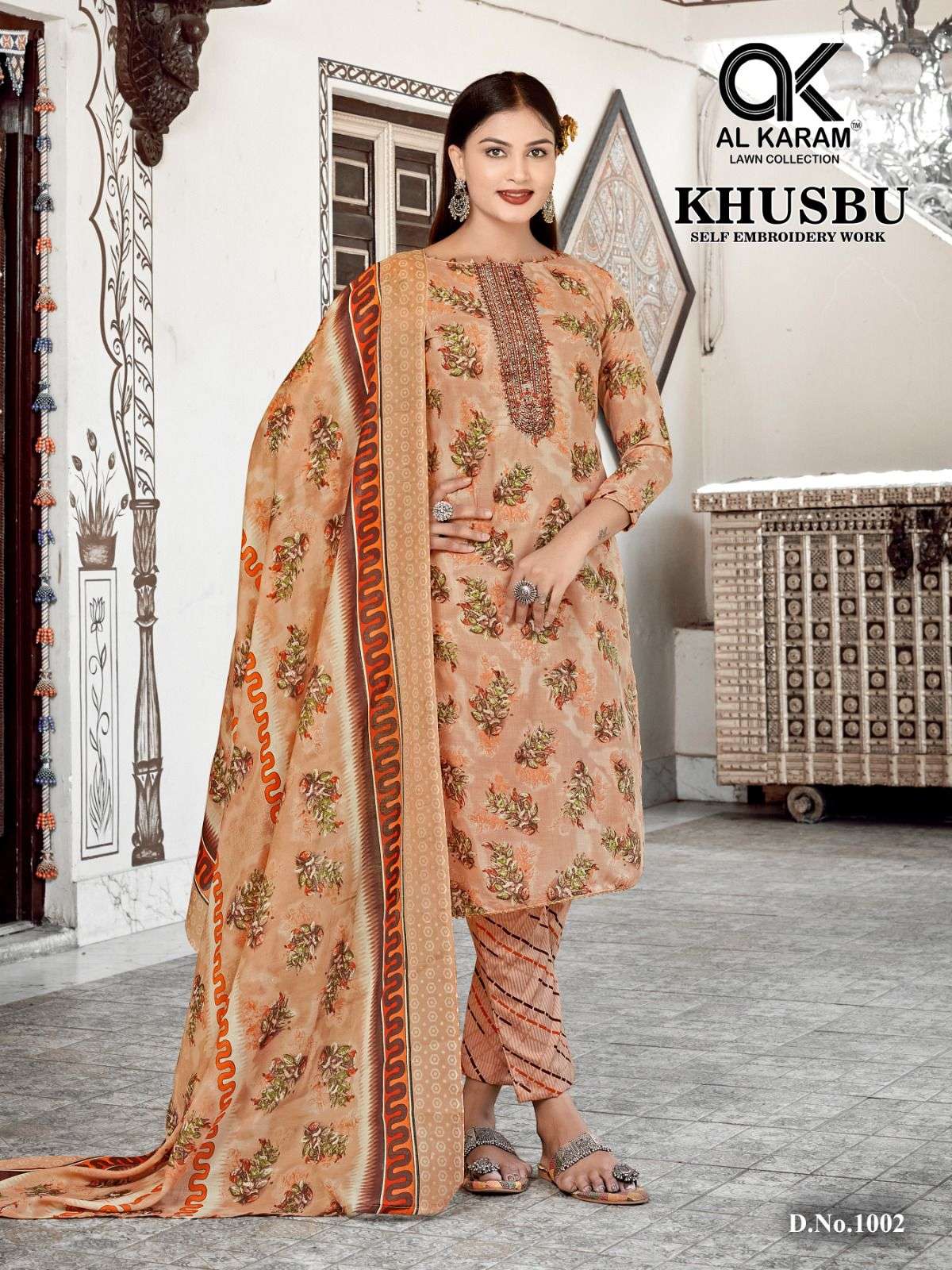 Khusbu By Al Karam Lawn Collection 1001 To 1008 Series Beautiful Stylish Festive Suits Fancy Colorful Casual Wear & Ethnic Wear & Ready To Wear Semi Lawn Embroidered Dresses At Wholesale Price