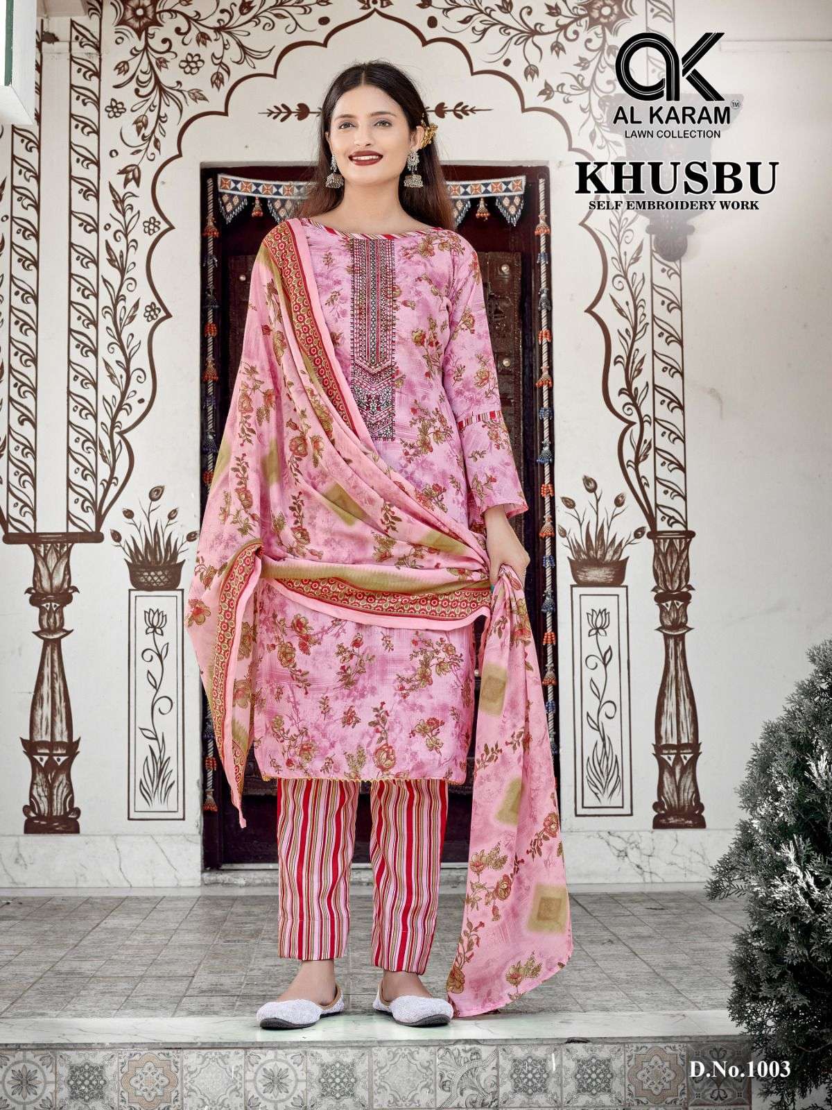 Khusbu By Al Karam Lawn Collection 1001 To 1008 Series Beautiful Stylish Festive Suits Fancy Colorful Casual Wear & Ethnic Wear & Ready To Wear Semi Lawn Embroidered Dresses At Wholesale Price