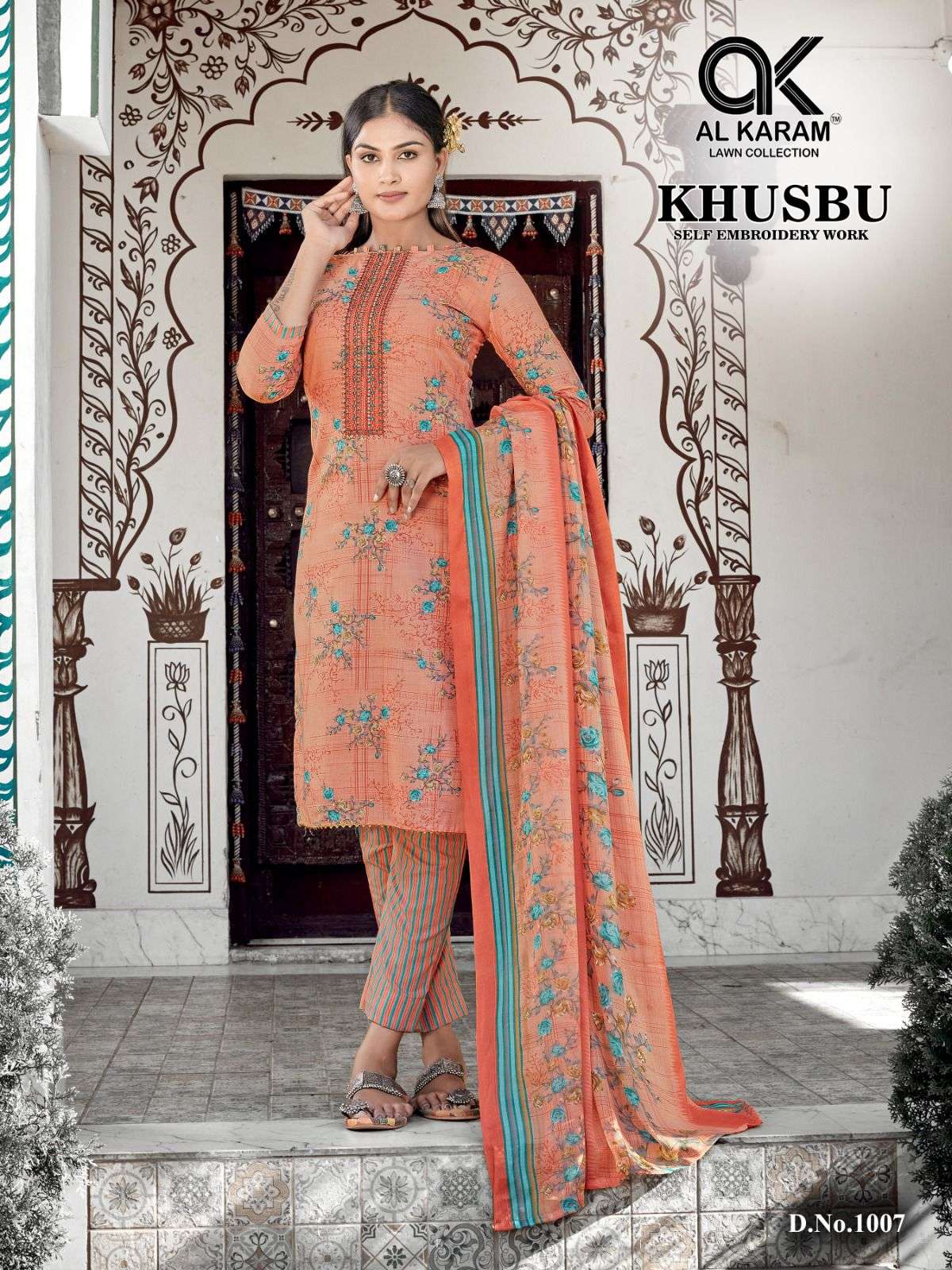 Khusbu By Al Karam Lawn Collection 1001 To 1008 Series Beautiful Stylish Festive Suits Fancy Colorful Casual Wear & Ethnic Wear & Ready To Wear Semi Lawn Embroidered Dresses At Wholesale Price