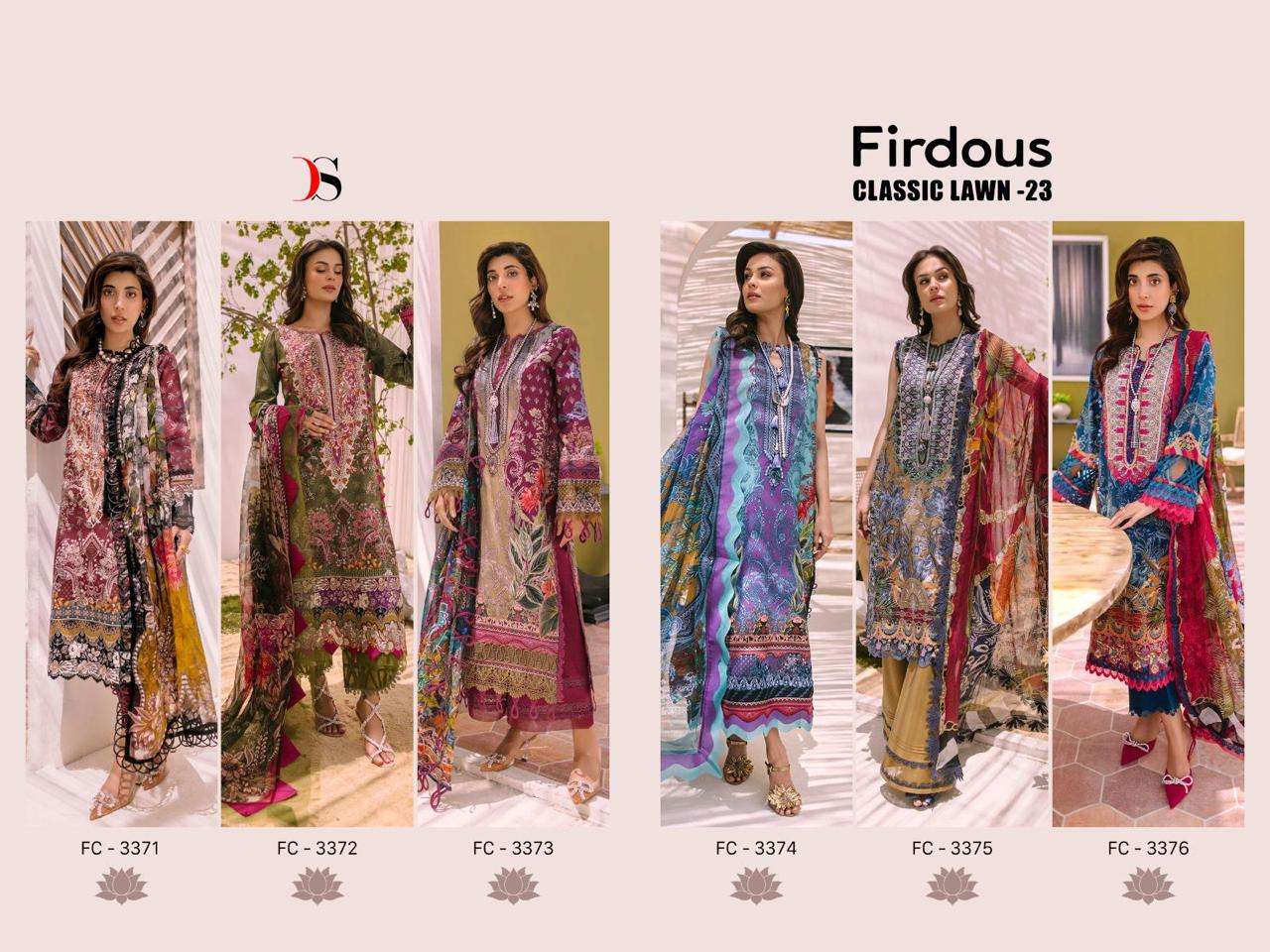 Firdous Classic Lawn-23 By Deepsy Suits 3371 To 3376 Series Beautiful Pakistani Suits Colorful Stylish Fancy Casual Wear & Ethnic Wear Pure Cotton Print With Work Dresses At Wholesale Price