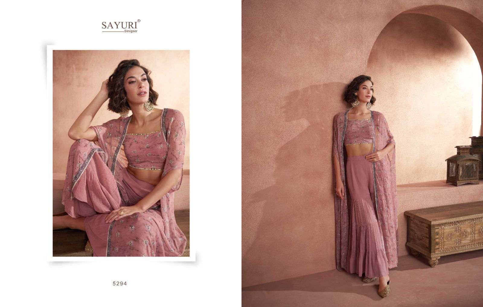 Utsav By Sayuri 5292 To 5295 Series Beautiful Stylish Fancy Colorful Casual Wear & Ethnic Wear Georgette Foil Tops With Palazzo At Wholesale Price