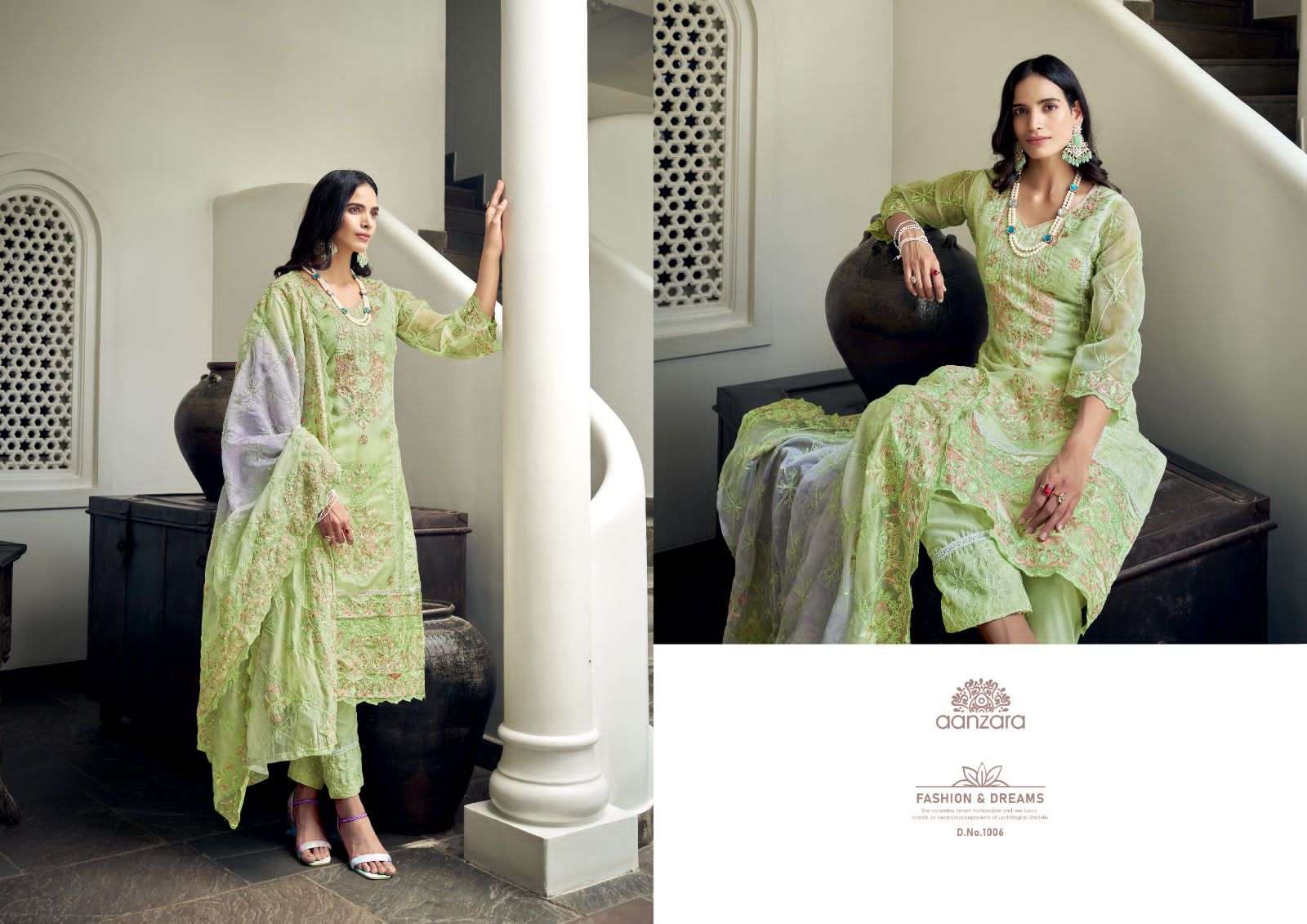 Anaisha By Aanzara 1001 To 1006 Series Beautiful Stylish Festive Suits Fancy Colorful Casual Wear & Ethnic Wear & Ready To Wear Organza Print With Embroidery Dresses At Wholesale Price