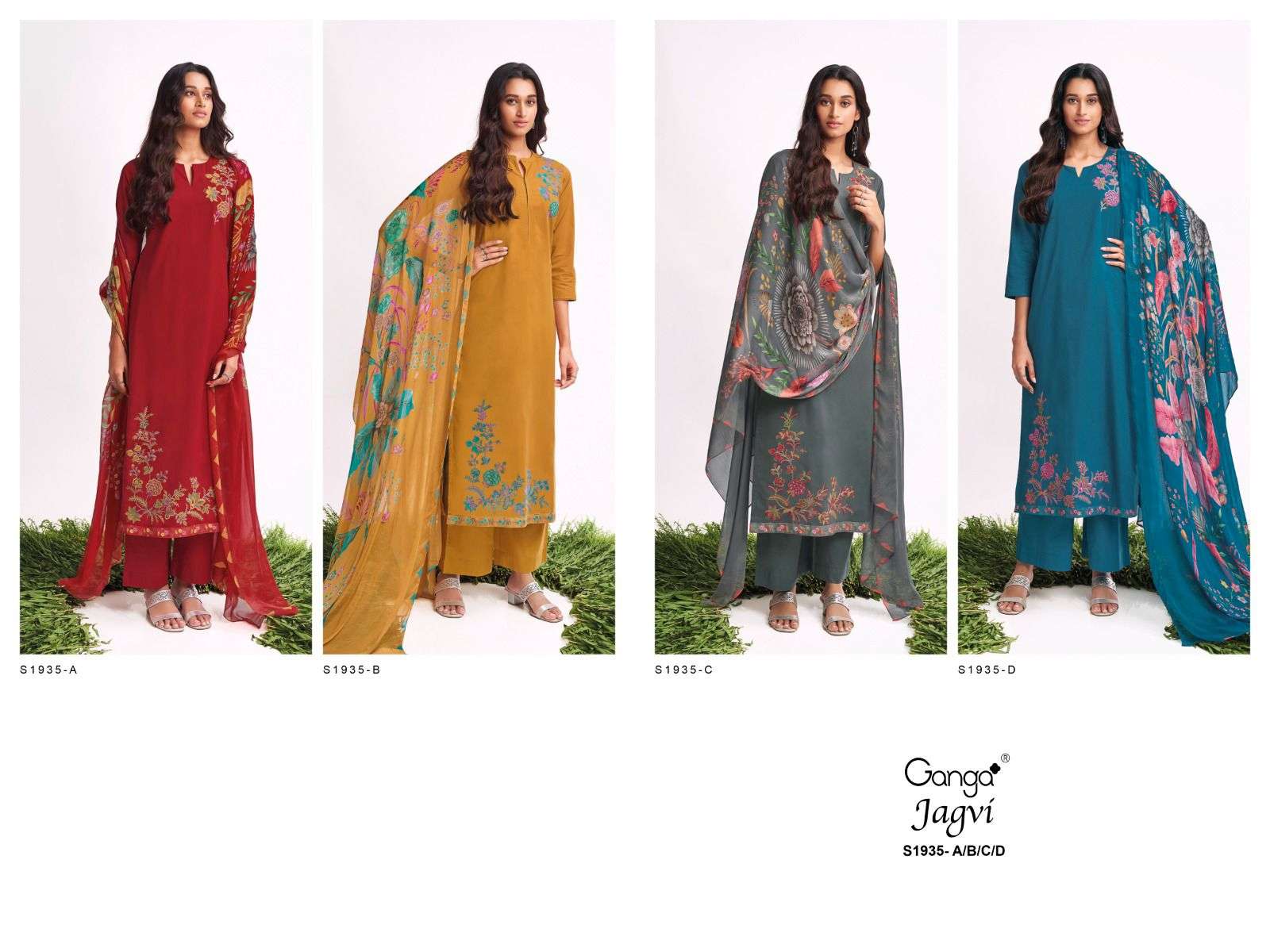 Jagvi-1935 By Ganga Fashion 1935-A To 1935-D Series Beautiful Suits Colorful Stylish Fancy Casual Wear & Ethnic Wear Premium Cotton Dresses At Wholesale Price