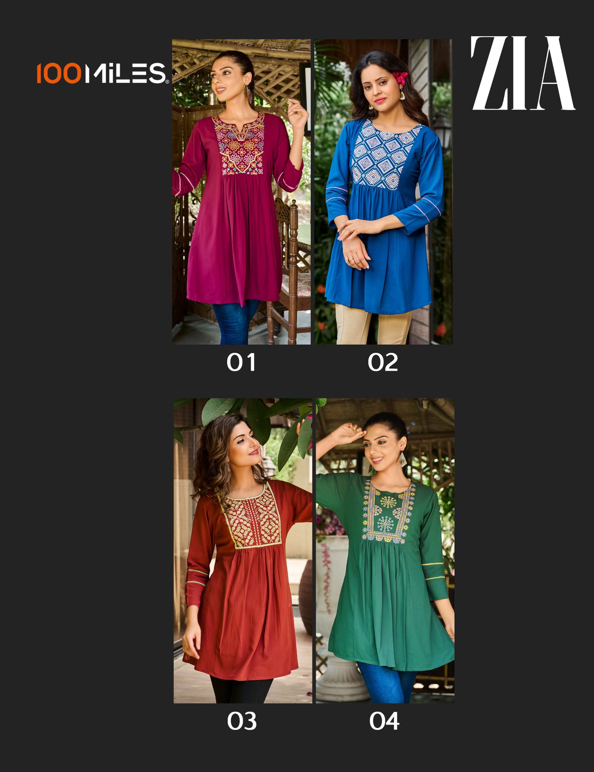 Zia By 100 Miles 01 To 04 Series Beautiful Stylish Fancy Colorful Casual Wear & Ethnic Wear Premium Georgette Tops At Wholesale Price