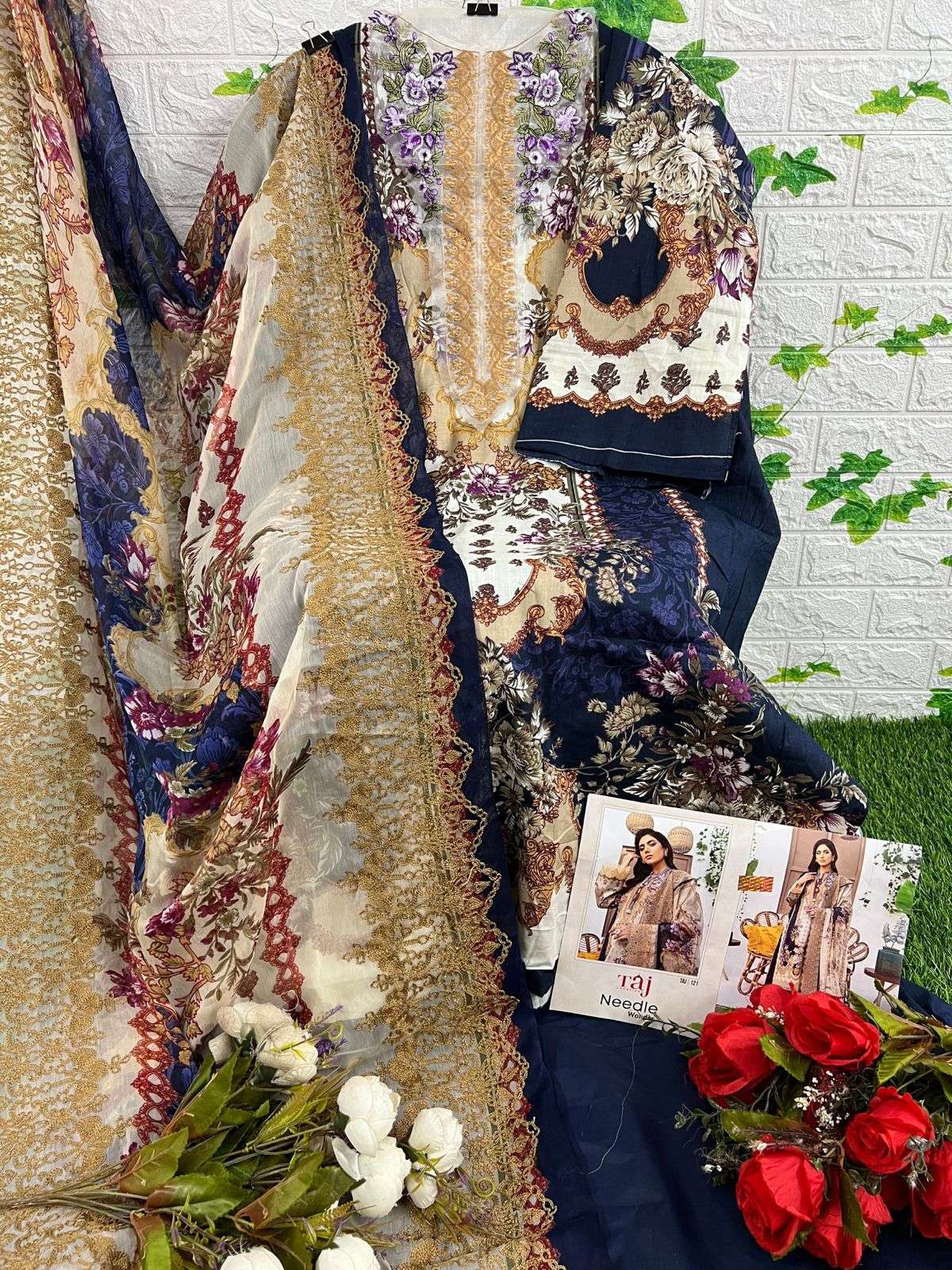 Needle Wonder By Taj Creations 121 To 122 Series Pakistani Suits Beautiful Fancy Colorful Stylish Party Wear & Occasional Wear Pure Cotton With Embroidery Dresses At Wholesale Price