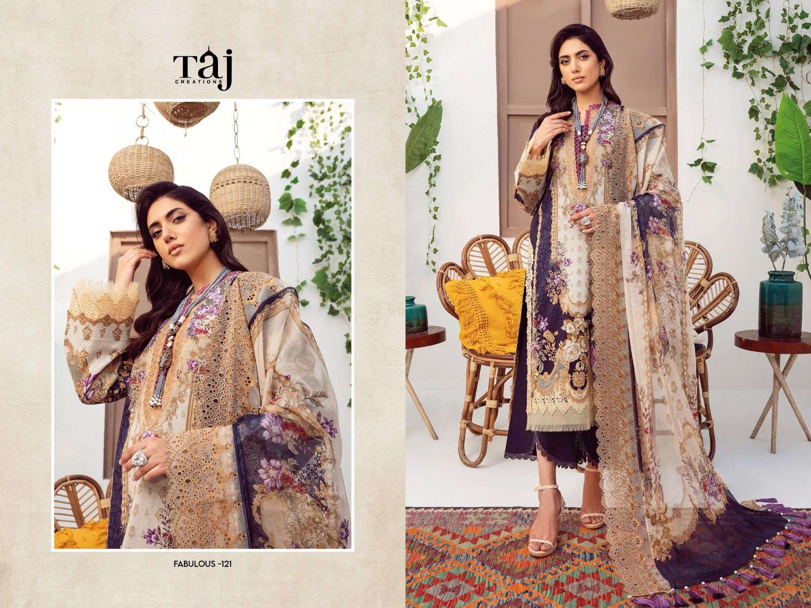 Needle Wonder By Taj Creations 121 To 122 Series Pakistani Suits Beautiful Fancy Colorful Stylish Party Wear & Occasional Wear Pure Cotton With Embroidery Dresses At Wholesale Price