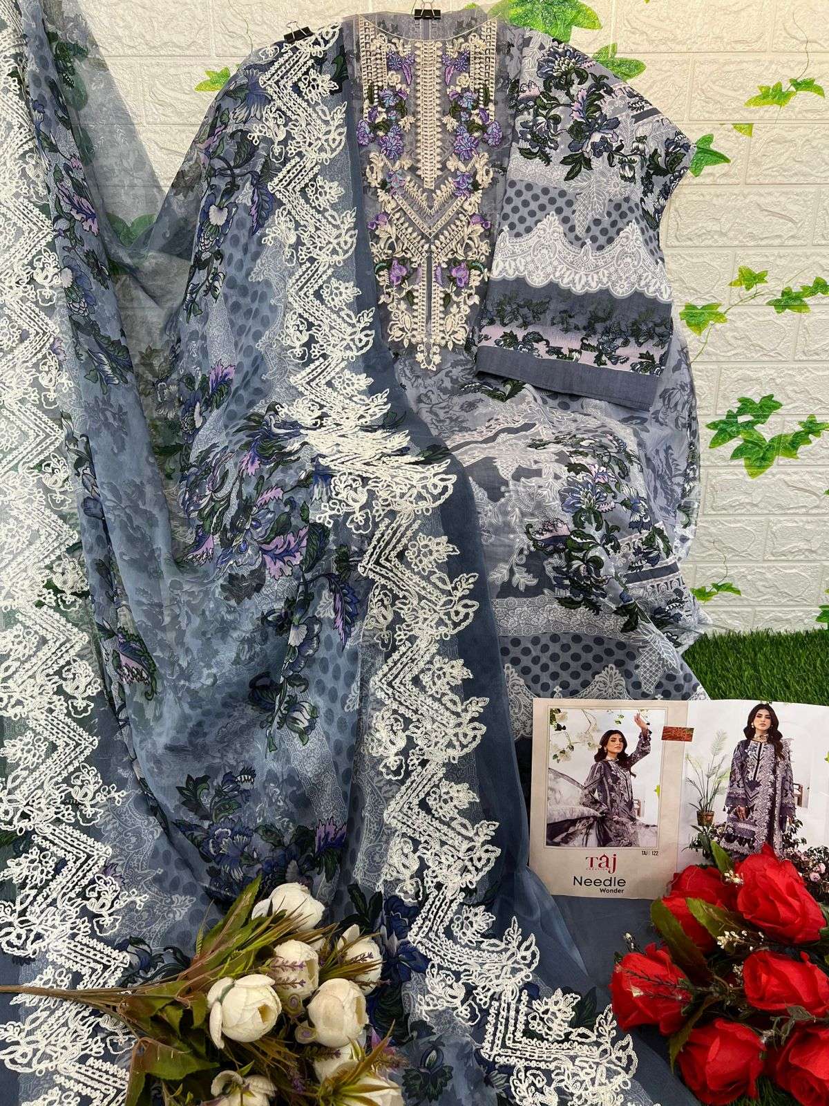 Needle Wonder By Taj Creations 121 To 122 Series Pakistani Suits Beautiful Fancy Colorful Stylish Party Wear & Occasional Wear Pure Cotton With Embroidery Dresses At Wholesale Price