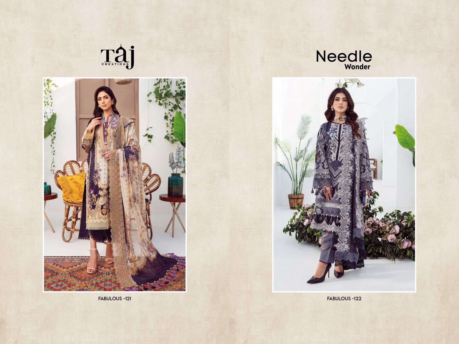 Needle Wonder By Taj Creations 121 To 122 Series Pakistani Suits Beautiful Fancy Colorful Stylish Party Wear & Occasional Wear Pure Cotton With Embroidery Dresses At Wholesale Price