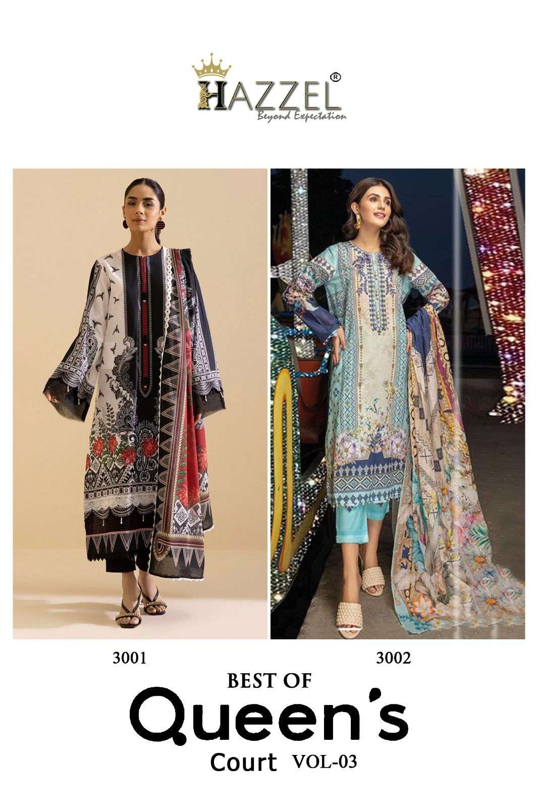 Best Of Queens Court Vol-3 By Hazzel 3001 To 3002 Series Pakistani Suits Beautiful Fancy Colorful Stylish Party Wear & Occasional Wear Pure Cotton With Embroidery Dresses At Wholesale Price