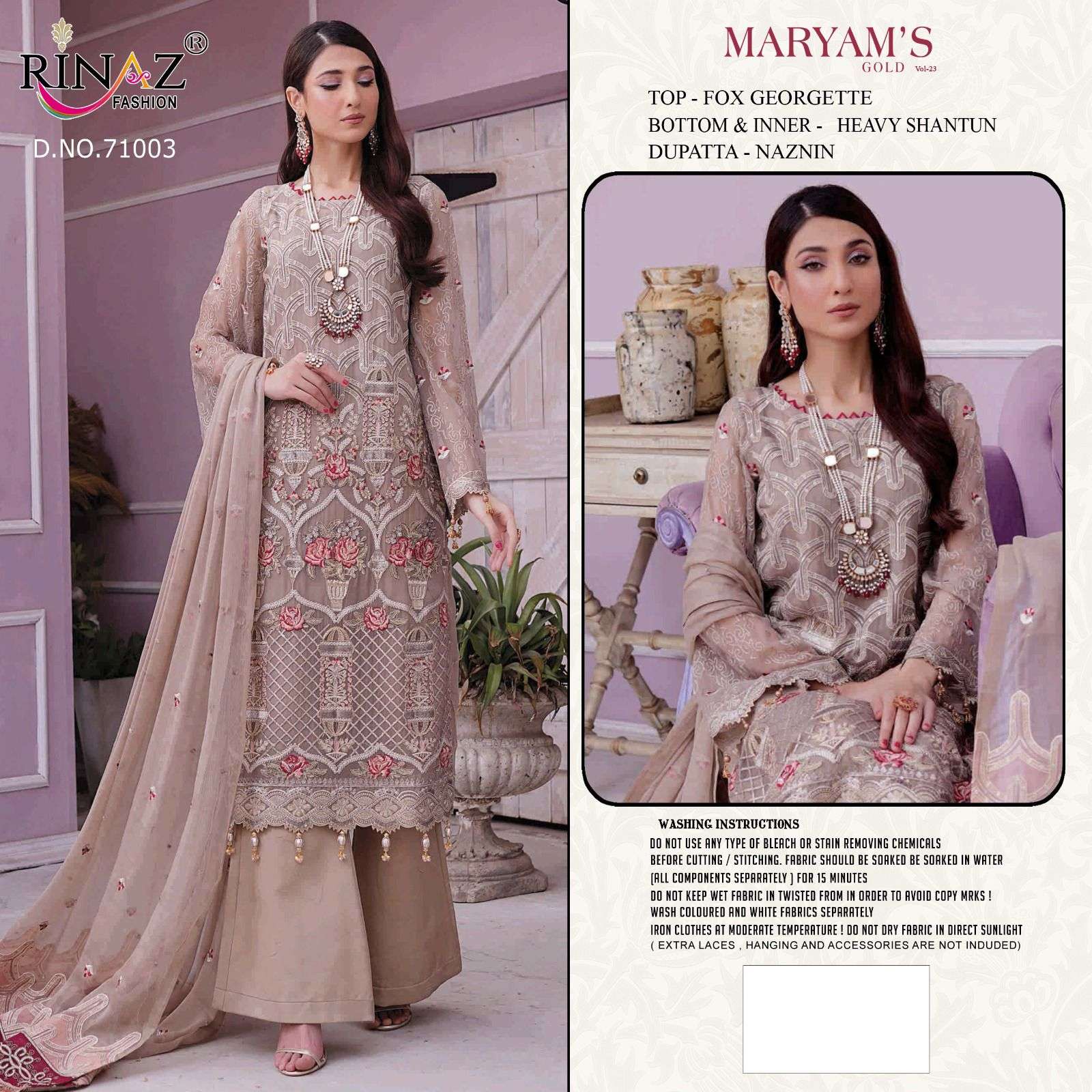 Maryams Gold Vol-23 By Rinaz Fashion 71001 To 71005 Series Beautiful Pakistani Suits Colorful Stylish Fancy Casual Wear & Ethnic Wear Faux Georgette Embroidered Dresses At Wholesale Price
