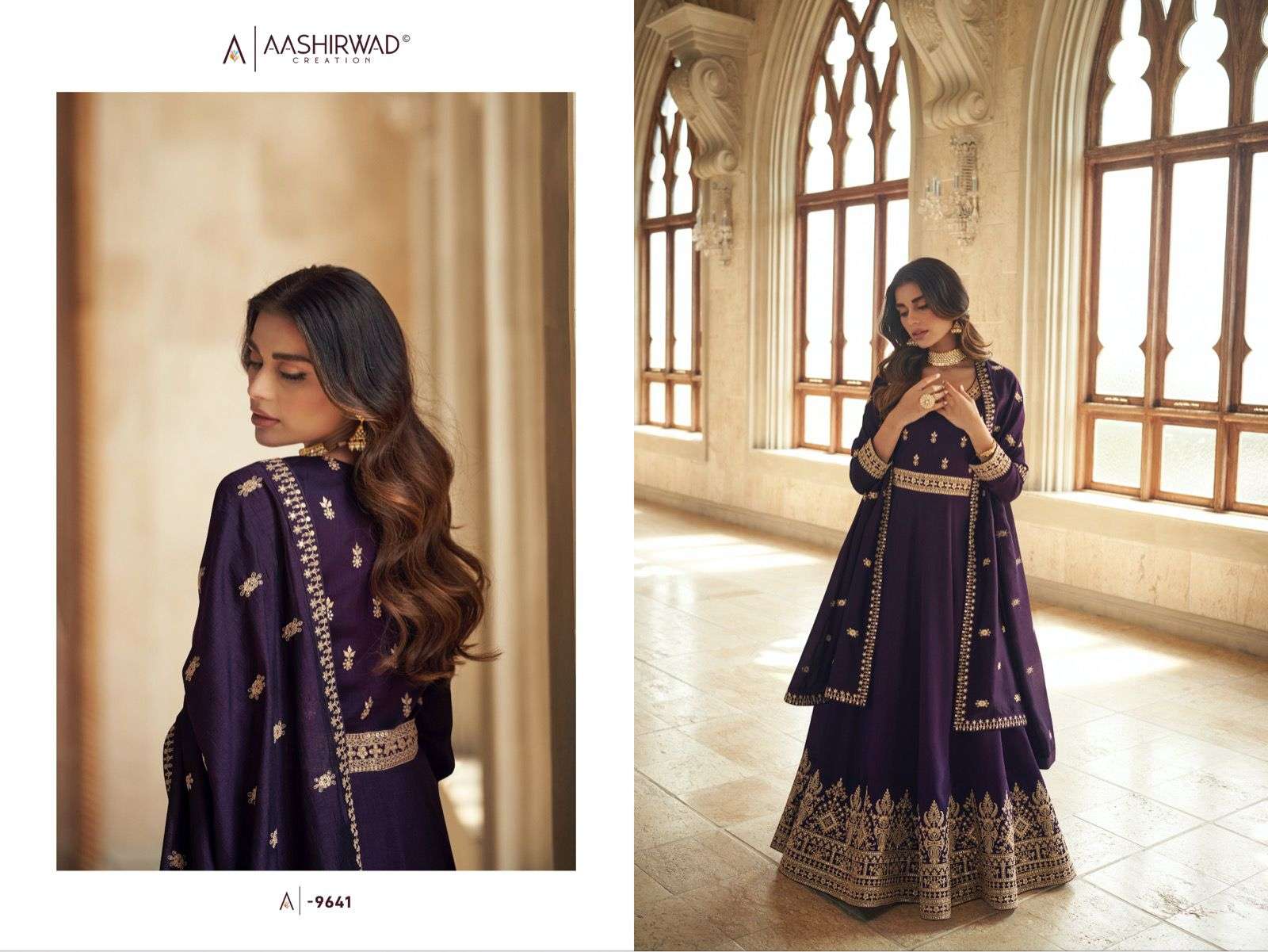 Noorjaha By Aashirwad Creation 9641 To 9644 Series Beautiful Stylish Fancy Colorful Casual Wear & Ethnic Wear Premium Silk Gowns With Dupatta At Wholesale Price
