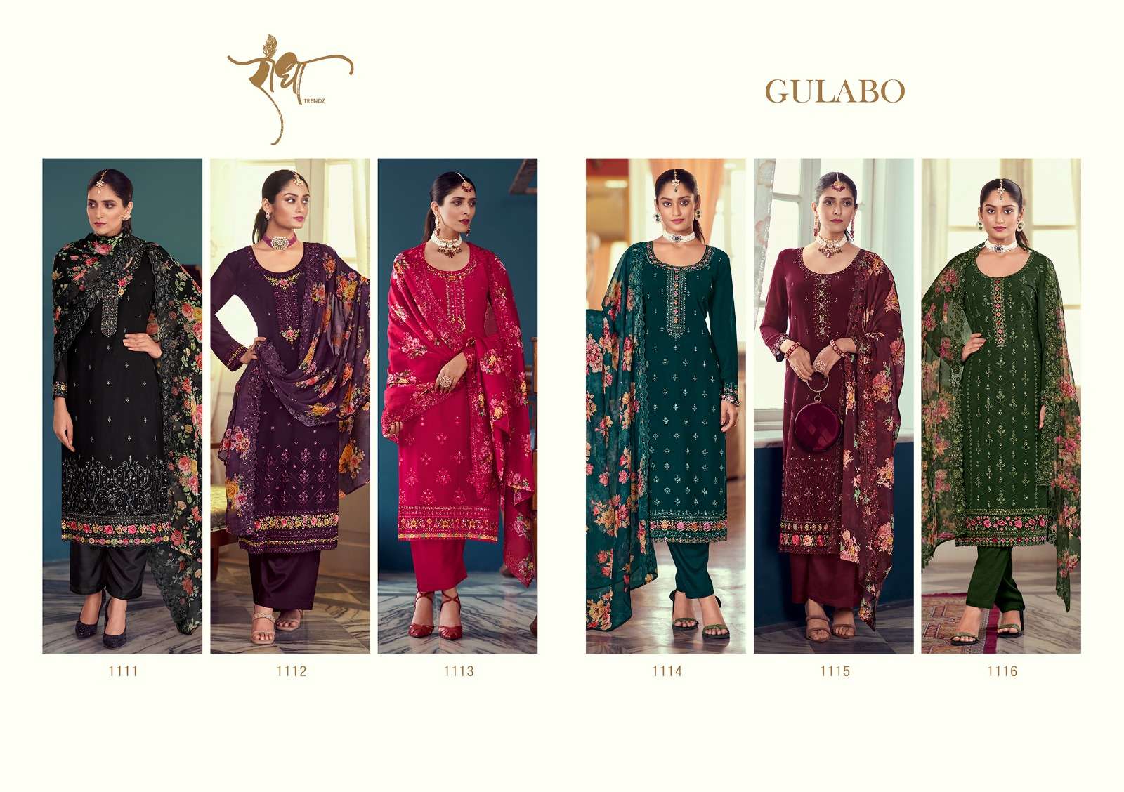Gulabo By Radha Trendz 1111 To 1116 Series Designer Festive Suits Beautiful Stylish Fancy Colorful Party Wear & Occasional Wear Heavy Georgette Embroidered Dresses At Wholesale Price