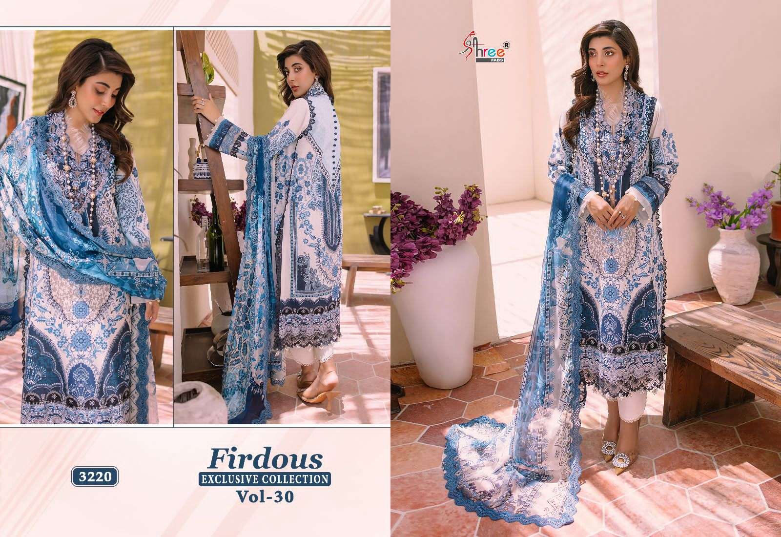 Firdous Exclusive Collection Vol-30 By Shree Fabs 3219 To 3226 Series Beautiful Pakistani Suits Colorful Stylish Fancy Casual Wear & Ethnic Wear Pure Cotton Dresses At Wholesale Price