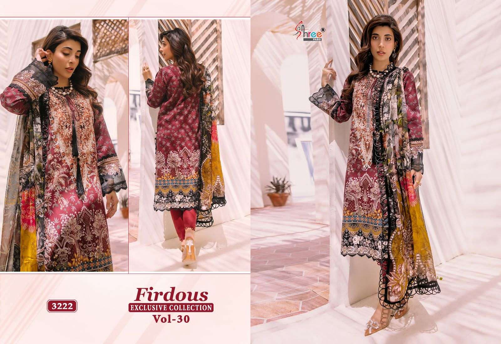 Firdous Exclusive Collection Vol-30 By Shree Fabs 3219 To 3226 Series Beautiful Pakistani Suits Colorful Stylish Fancy Casual Wear & Ethnic Wear Pure Cotton Dresses At Wholesale Price
