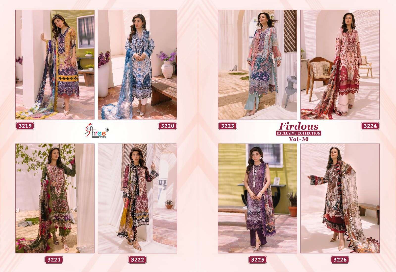 Firdous Exclusive Collection Vol-30 By Shree Fabs 3219 To 3226 Series Beautiful Pakistani Suits Colorful Stylish Fancy Casual Wear & Ethnic Wear Pure Cotton Dresses At Wholesale Price