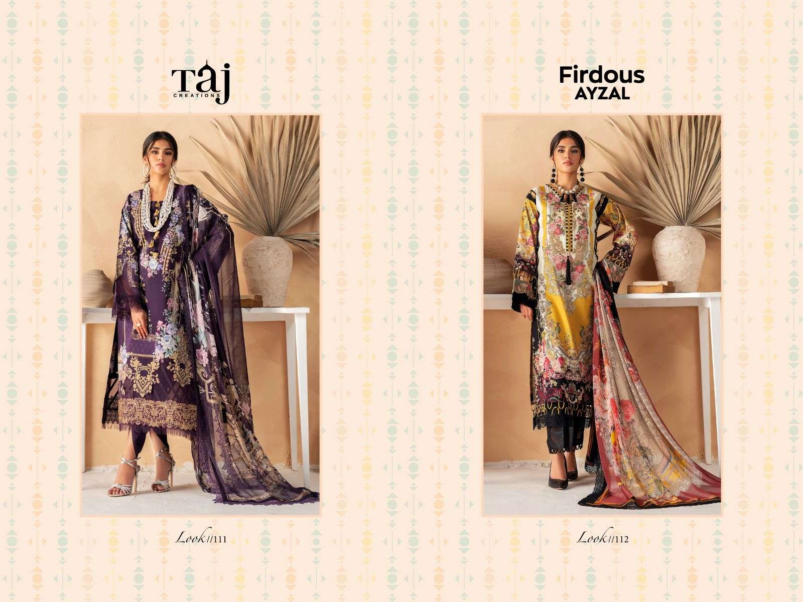 Firdous Ayzal By Taj Creation 111 To 112 Series Pakistani Suits Beautiful Fancy Colorful Stylish Party Wear & Occasional Wear Pure Cotton With Embroidery Dresses At Wholesale Price