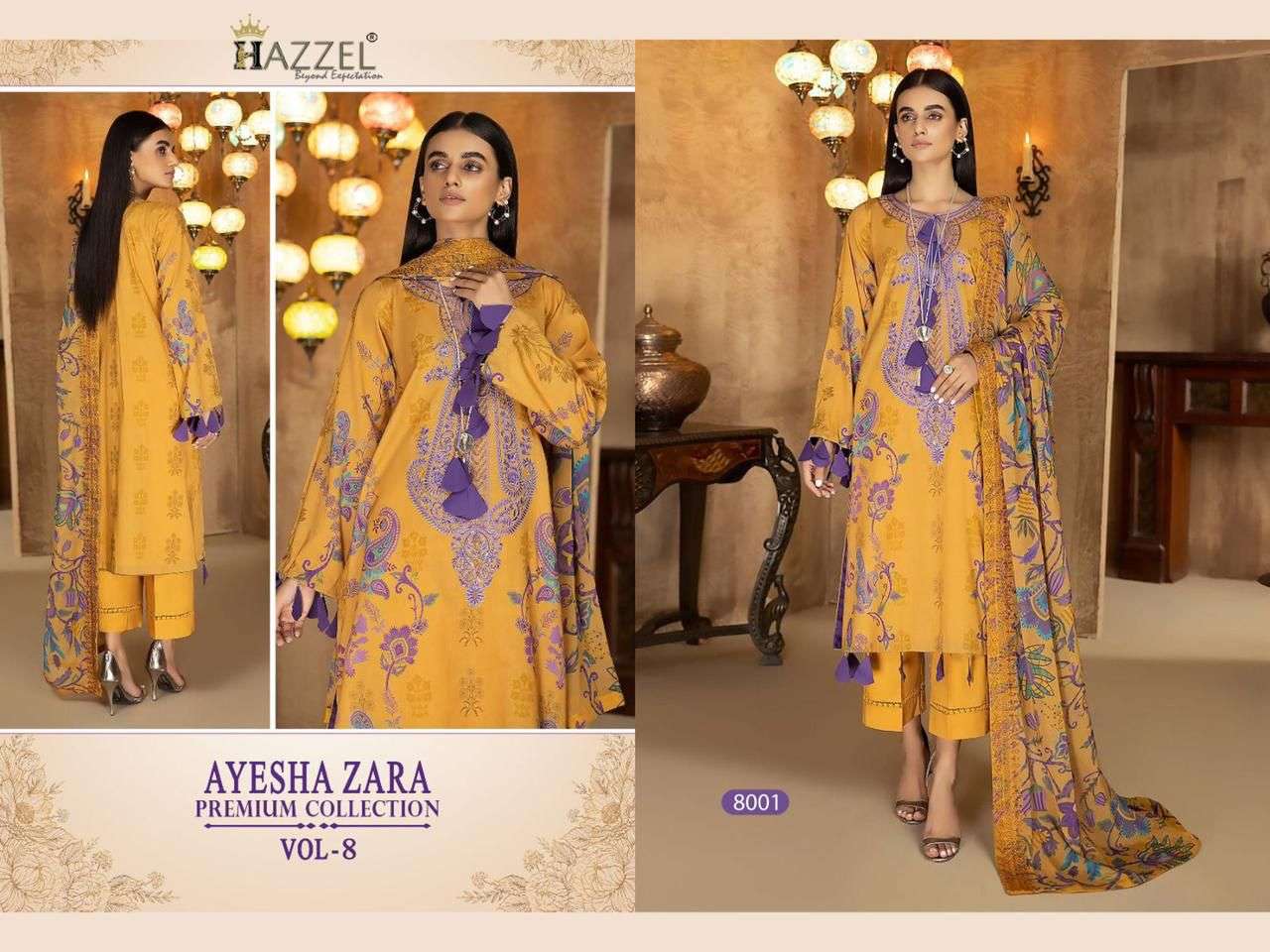 Ayesha Zara Premium Collection Vol-8 By Hazzel 8001 To 8002 Series Beautiful Pakistani Suits Stylish Colorful Fancy Casual Wear & Ethnic Wear Pure Cotton Print With Embroidered Dresses At Wholesale Price