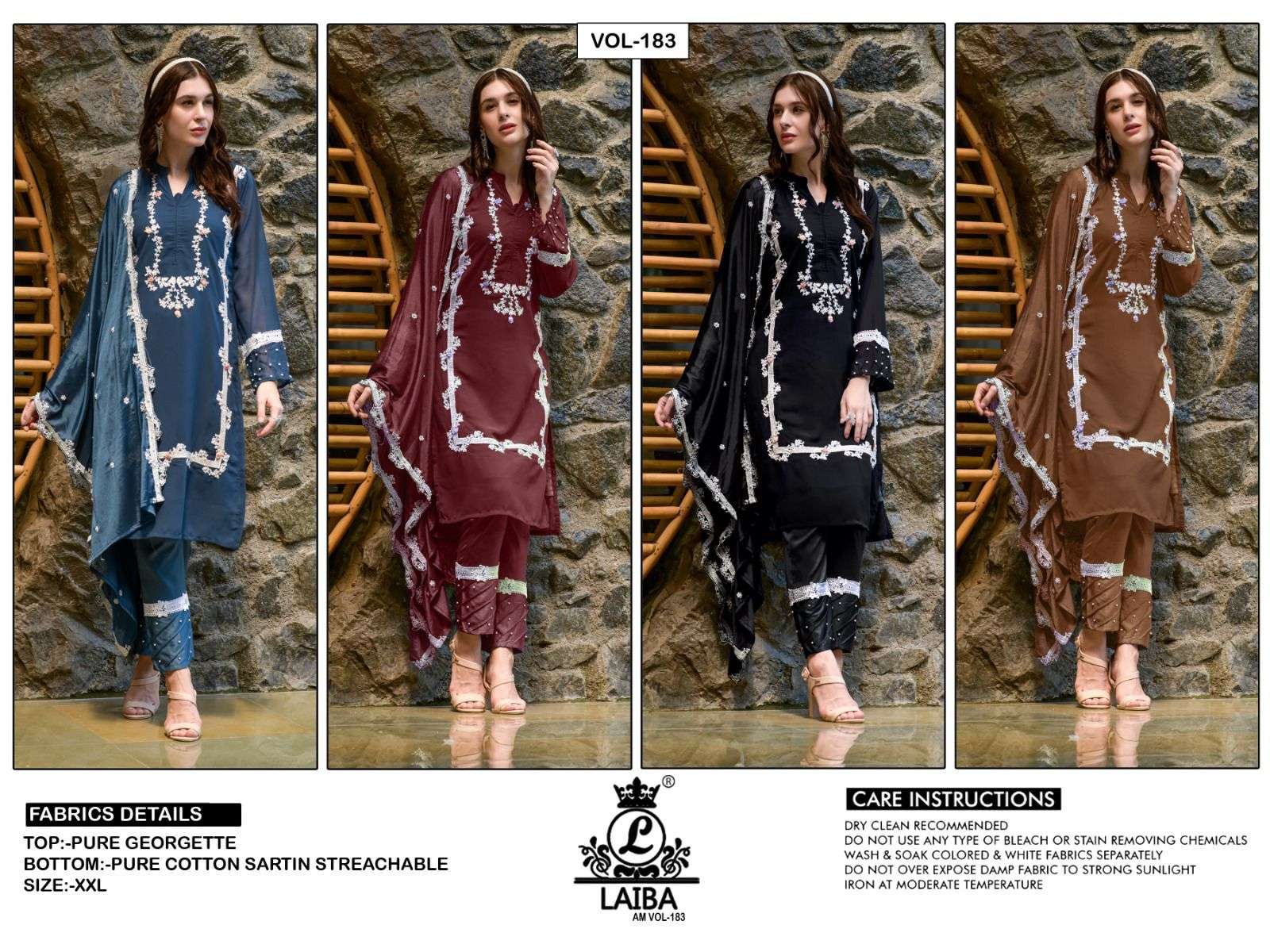 Am Vol-183 By Laiba 183-A To 183-D Series Beautiful Pakistani Suits Stylish Colorful Fancy Casual Wear & Ethnic Wear Pure Georgette Embroidered Dresses At Wholesale Price