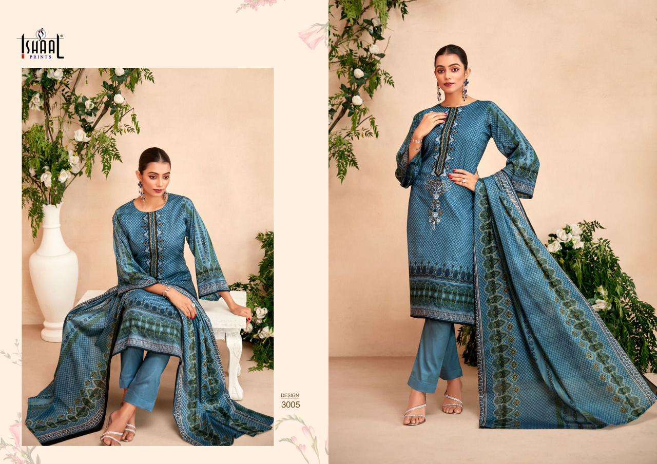 Embroidered Lawn Vol-3 By Ishaal Prints 3001 To 3010 Series Beautiful Festive Suits Colorful Stylish Fancy Casual Wear & Ethnic Wear Pure Lawn Dresses At Wholesale Price