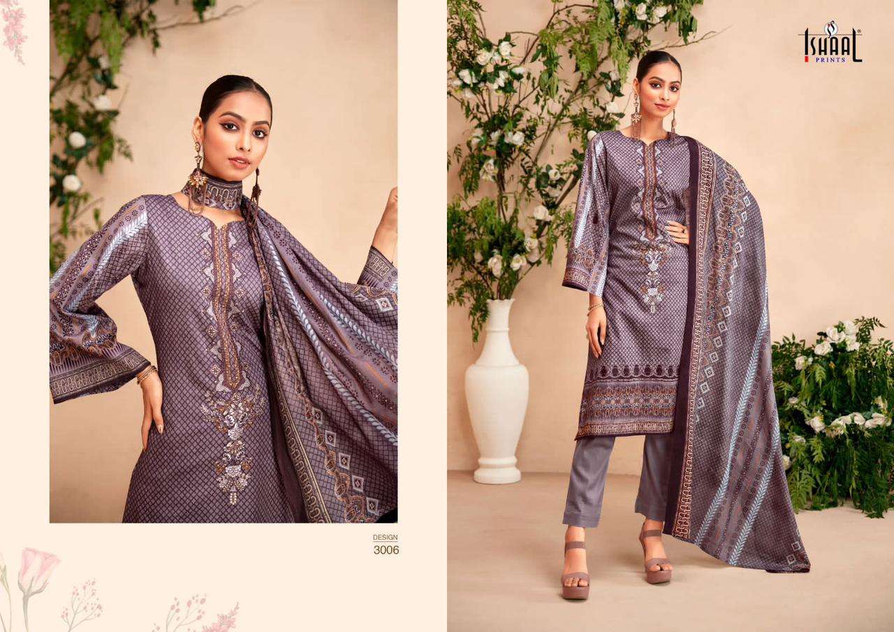 Embroidered Lawn Vol-3 By Ishaal Prints 3001 To 3010 Series Beautiful Festive Suits Colorful Stylish Fancy Casual Wear & Ethnic Wear Pure Lawn Dresses At Wholesale Price