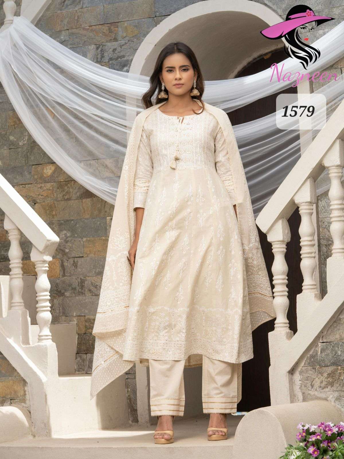 Disha By Nazneen 1579 To 1583 Series Beautiful Anarkali Suits Colorful Stylish Fancy Casual Wear & Ethnic Wear Cambric Cotton With Work Dresses At Wholesale Price