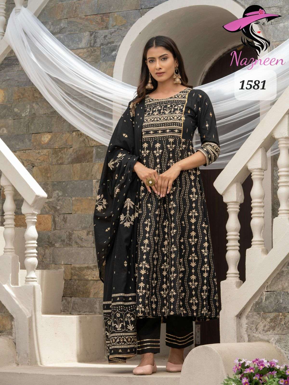 Disha By Nazneen 1579 To 1583 Series Beautiful Anarkali Suits Colorful Stylish Fancy Casual Wear & Ethnic Wear Cambric Cotton With Work Dresses At Wholesale Price