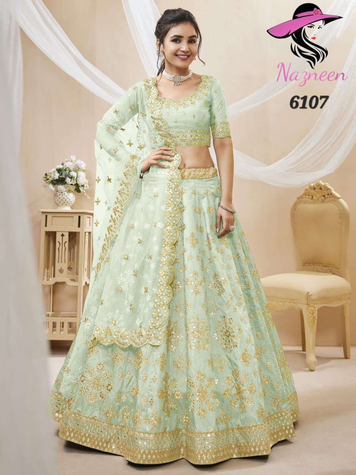 Sophia By Nazneen 6104 To 6109 Series Indian Traditional Beautiful Stylish Designer Banarasi Silk Jacquard Embroidered Party Wear Art Silk Lehengas At Wholesale Price