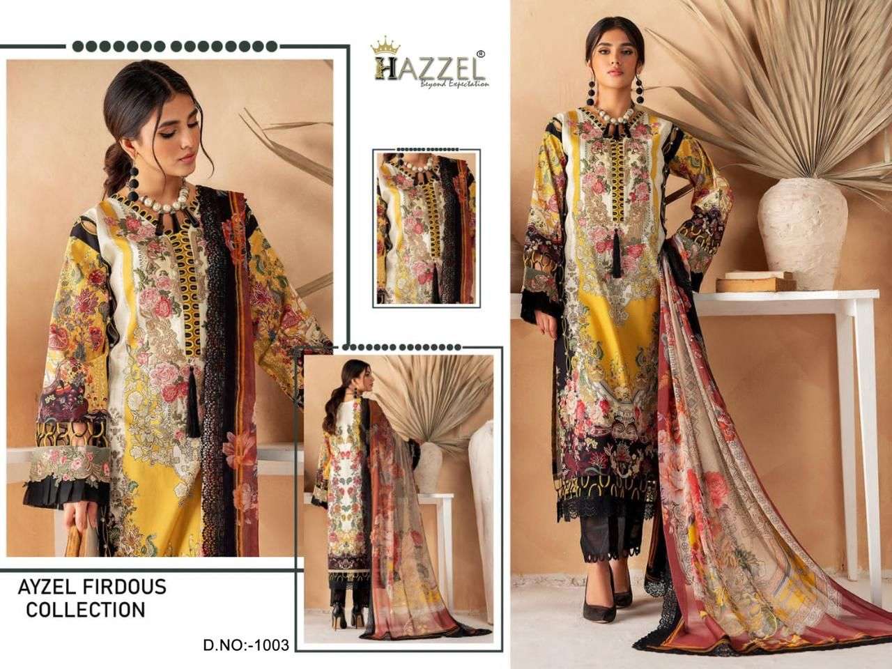 Ayzel Firdous Collection By Hazzel 1001 To 1003 Series Beautiful Pakistani Suits Colorful Stylish Fancy Casual Wear & Ethnic Wear Pure Cotton Print With Embroidered Dresses At Wholesale Price