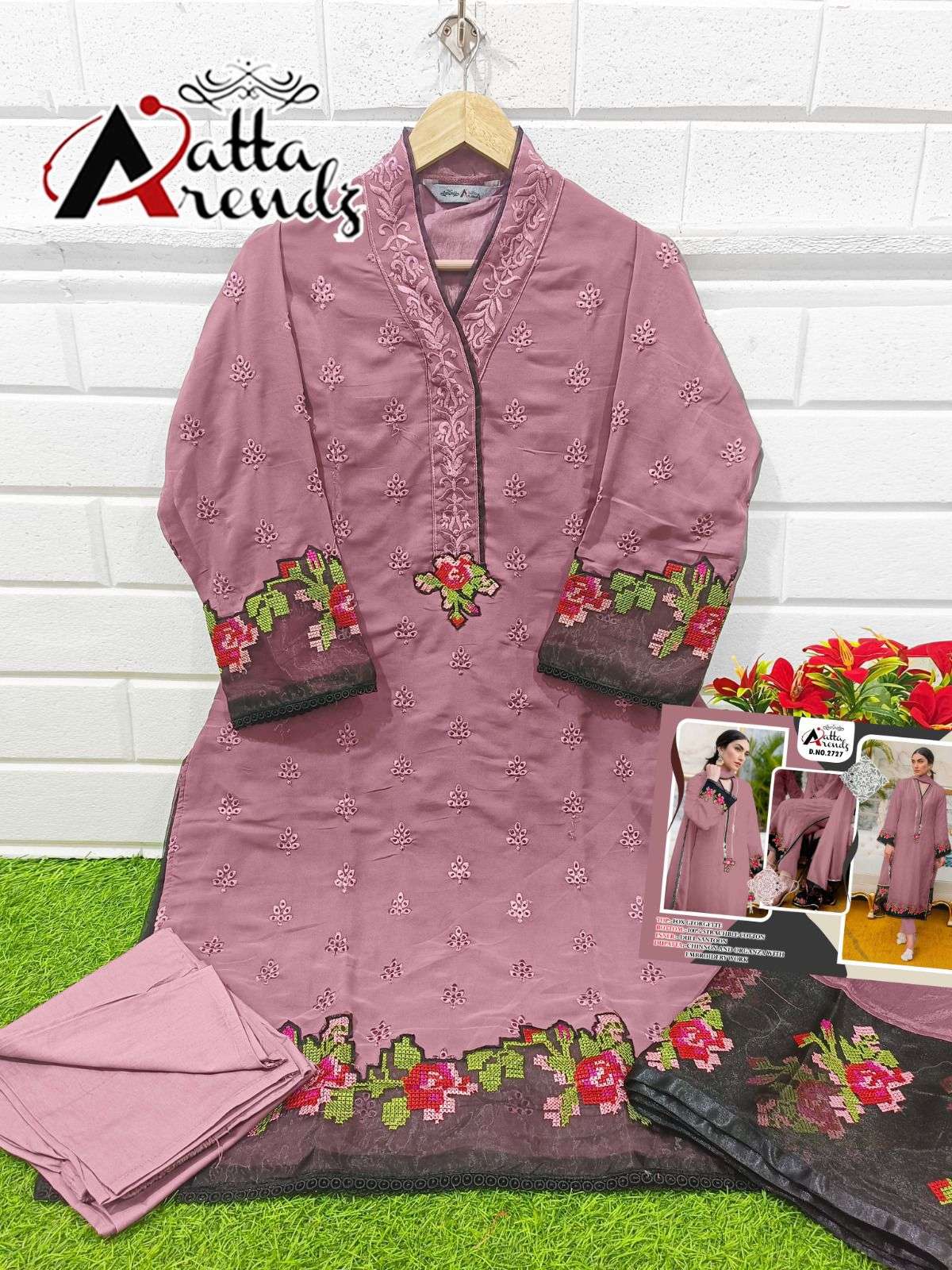 Atta Trendz 2727 Colours By Atta Trendz 2727-A To 2727-C Series Beautiful Pakistani Suits Colorful Stylish Fancy Casual Wear & Ethnic Wear Faux Georgette Embroidered Dresses At Wholesale Price