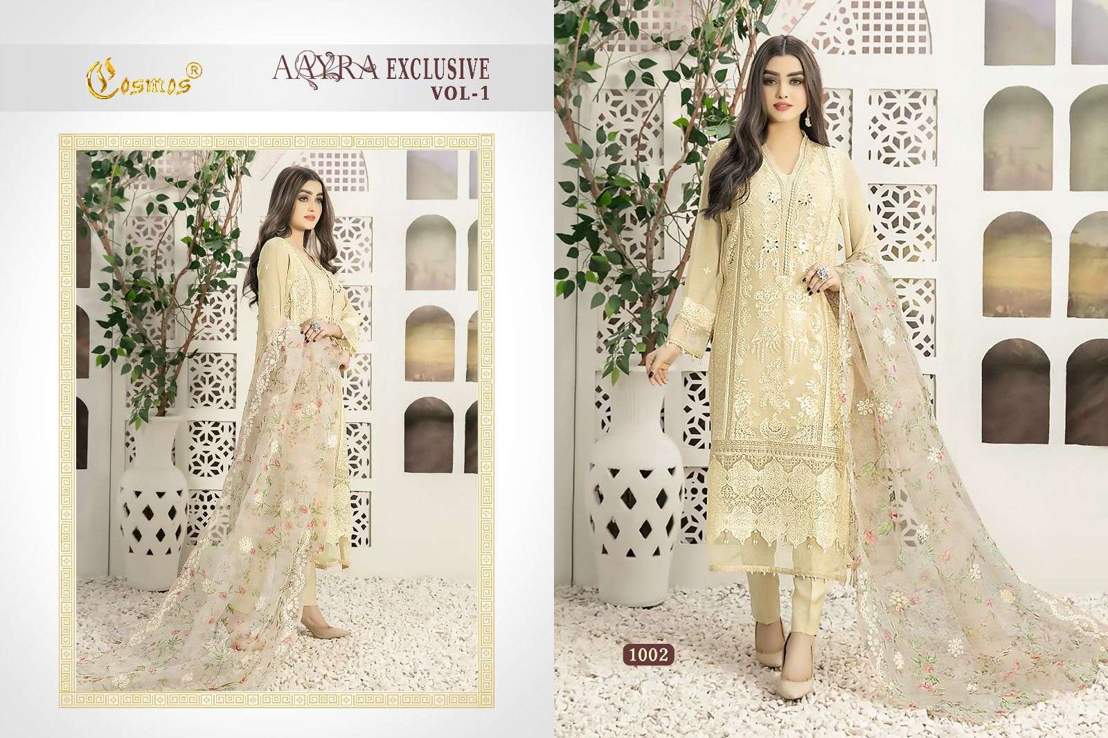 Aayra Exclusive Vol-1 By Cosmos 1001 To 1004 Series Beautiful Stylish Pakistani Suits Fancy Colorful Casual Wear & Ethnic Wear & Ready To Wear Pure Faux Georgette Embroidery Dresses At Wholesale Price