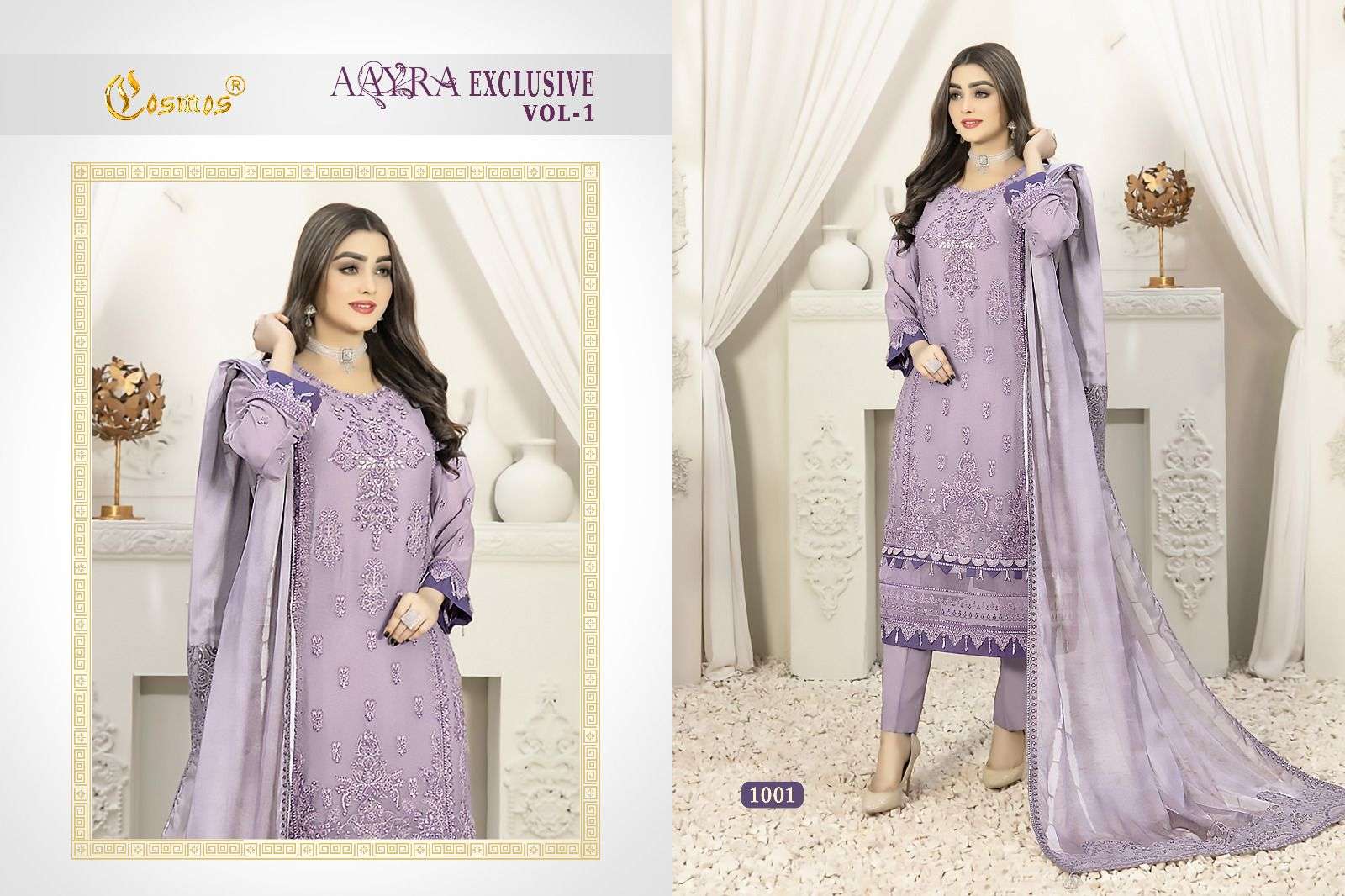 Aayra Exclusive Vol-1 By Cosmos 1001 To 1004 Series Beautiful Stylish Pakistani Suits Fancy Colorful Casual Wear & Ethnic Wear & Ready To Wear Pure Faux Georgette Embroidery Dresses At Wholesale Price